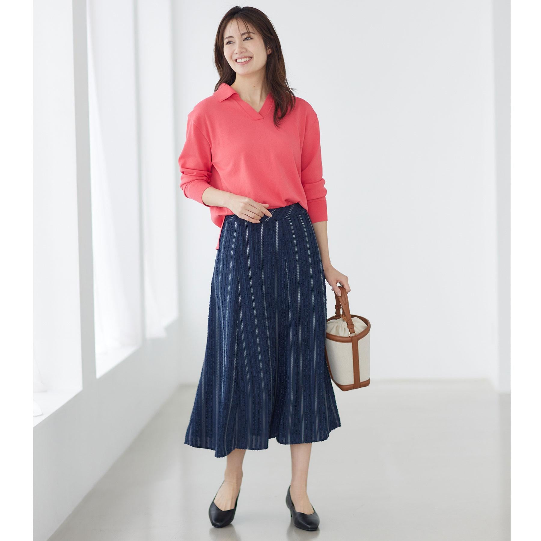 リフレクト Reflect 【セットアップ可】ストライプ柄ジャカードスカート （ネイビー(394)） ネイビー(394)