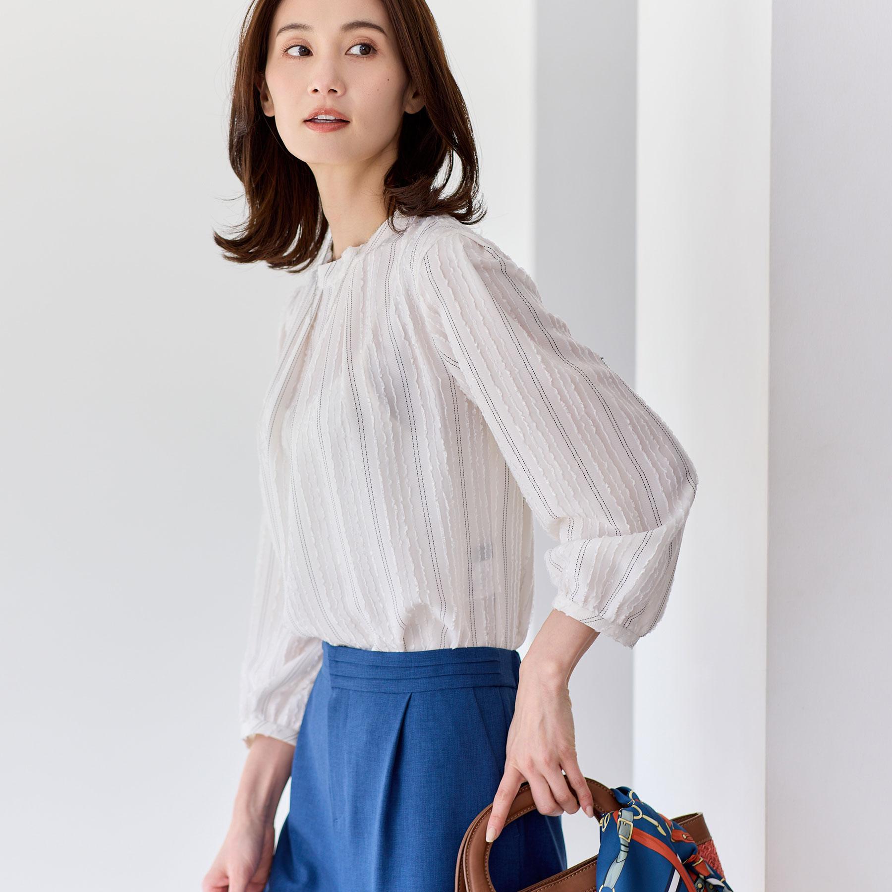 リフレクト Reflect 【セットアップ可】ストライプ柄ジャカードブラウス （ホワイト(301)） ホワイト(301)