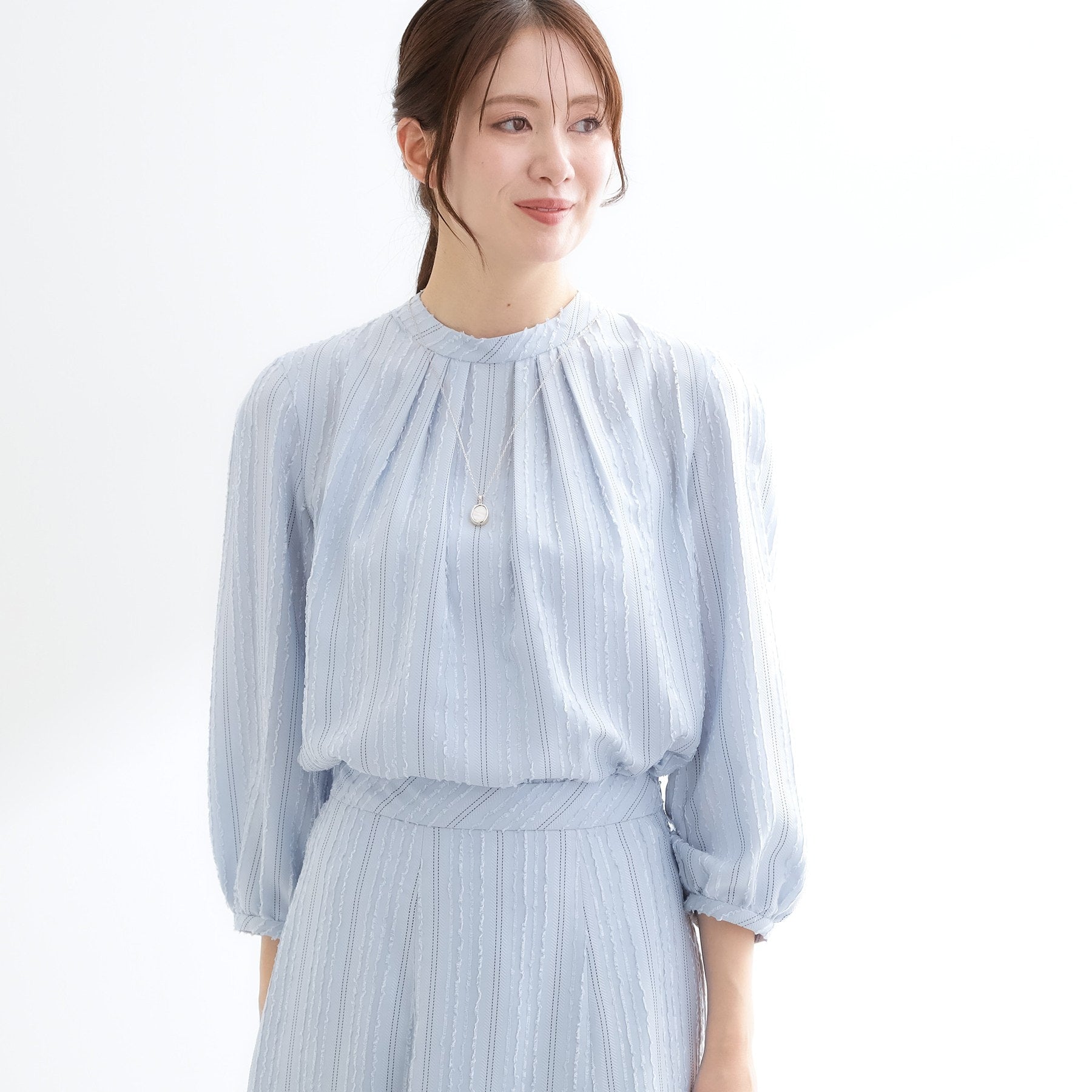 リフレクト Reflect 【セットアップ可】ストライプ柄ジャカードブラウス （ホワイト(301)） ホワイト(301)