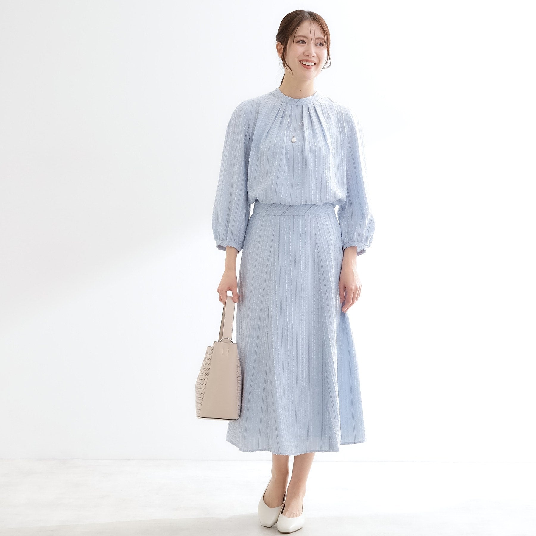 リフレクト Reflect 【セットアップ可】ストライプ柄ジャカードブラウス （ホワイト(301)） ホワイト(301)