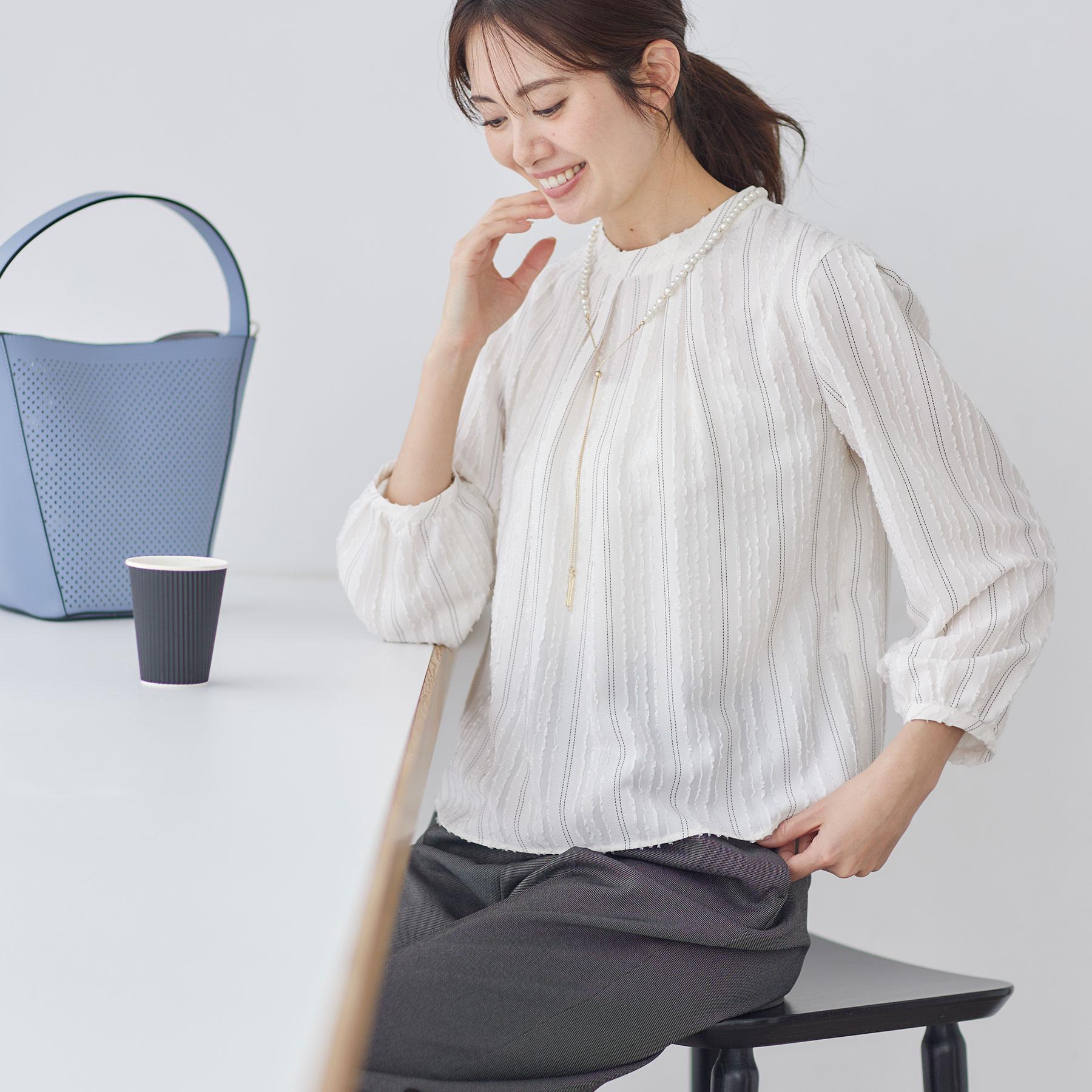 リフレクト Reflect 【セットアップ可】ストライプ柄ジャカードブラウス （ホワイト(301)） ホワイト(301)