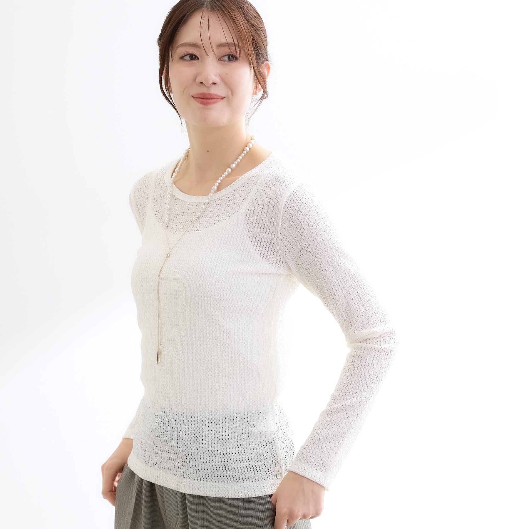 リフレクト Reflect 【インナーにおすすめ◎】クルーネックレースジャージトップス （アイボリー(004)） アイボリー(004)