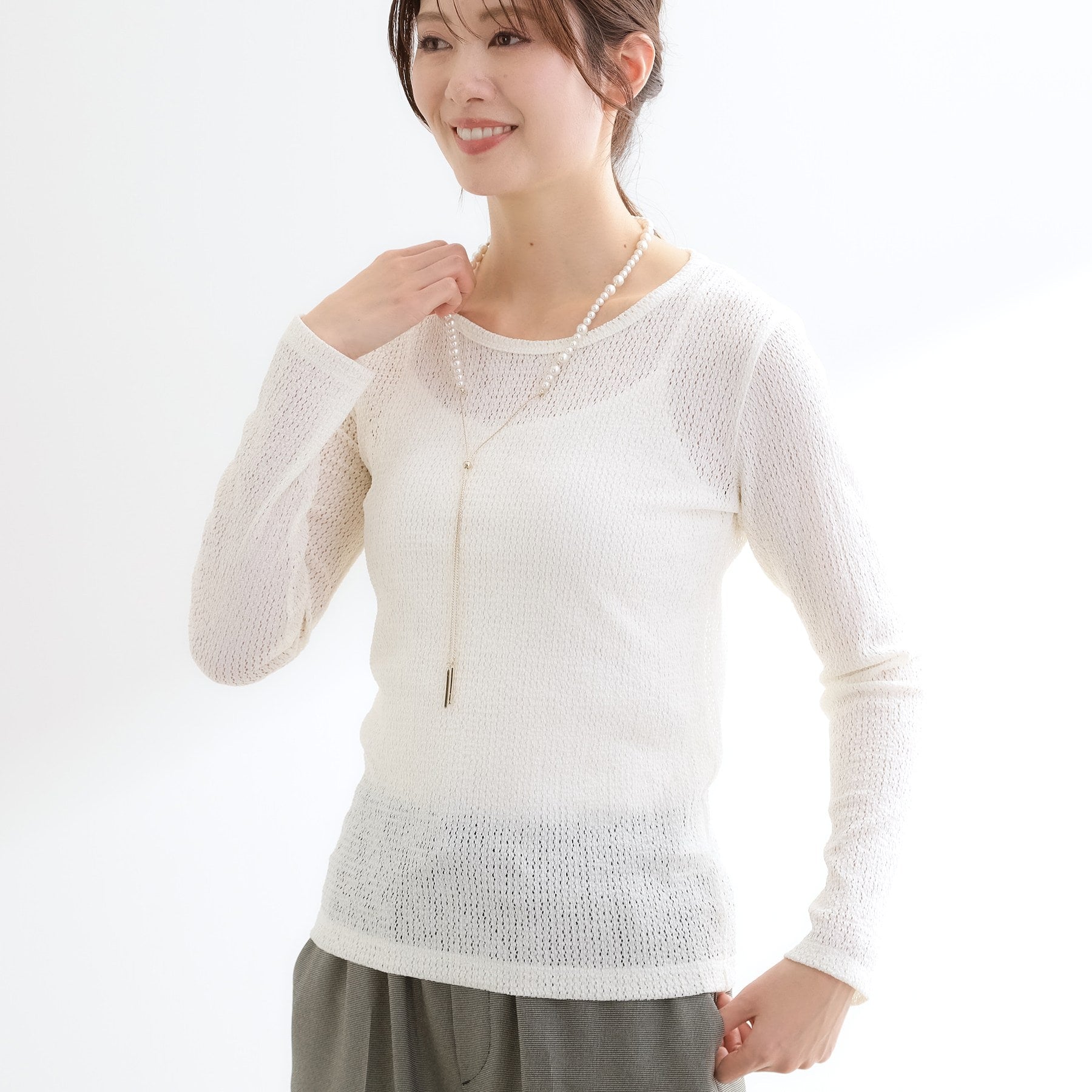 リフレクト Reflect 【インナーにおすすめ◎】クルーネックレースジャージトップス （アイボリー(004)） アイボリー(004)