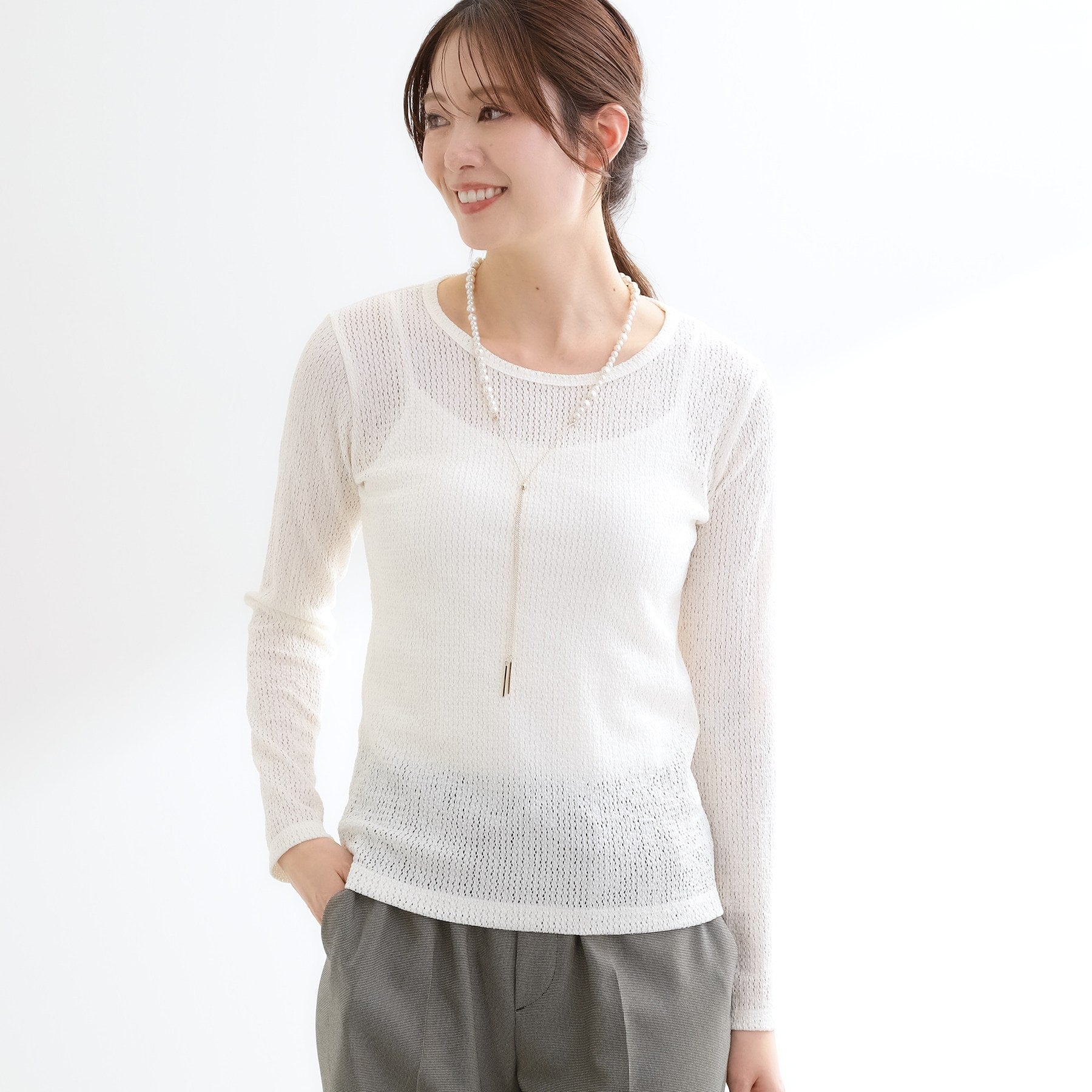 リフレクト Reflect 【インナーにおすすめ◎】クルーネックレースジャージトップス （アイボリー(004)） アイボリー(004)
