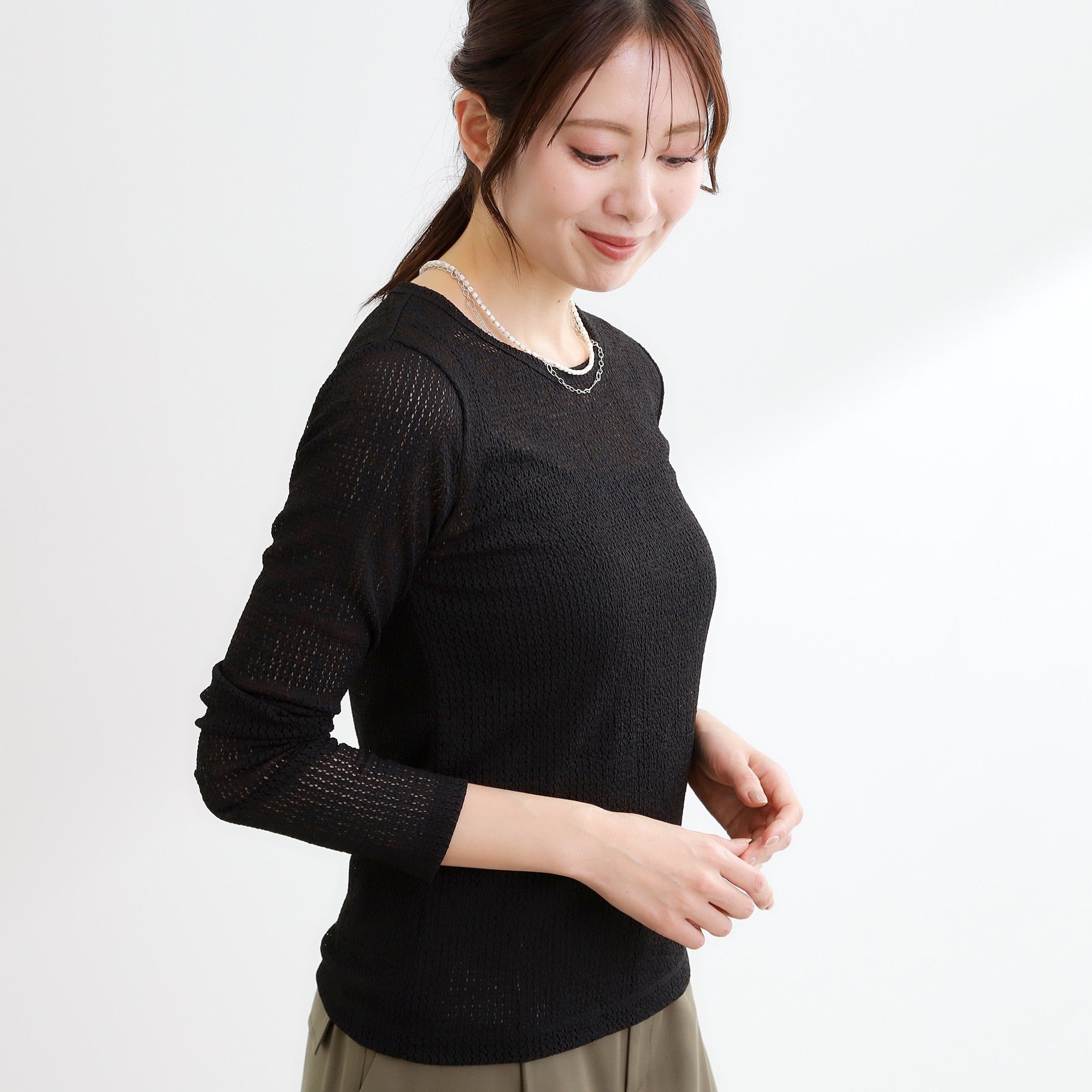 リフレクト Reflect 【インナーにおすすめ◎】クルーネックレースジャージトップス （アイボリー(004)） アイボリー(004)