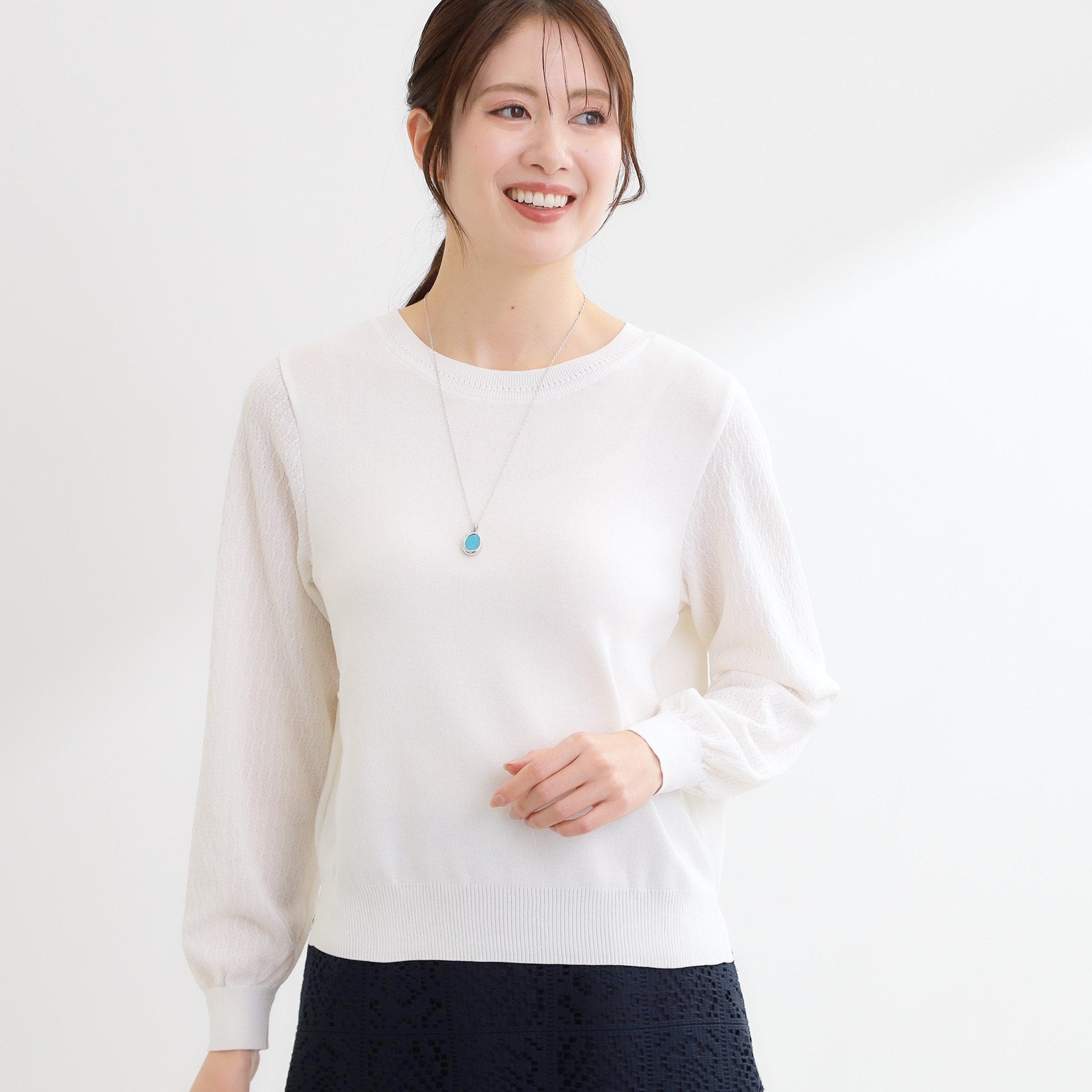 リフレクト Reflect 透かしスリーブデザインハイゲージニット （オフホワイト(003)） オフホワイト(003)