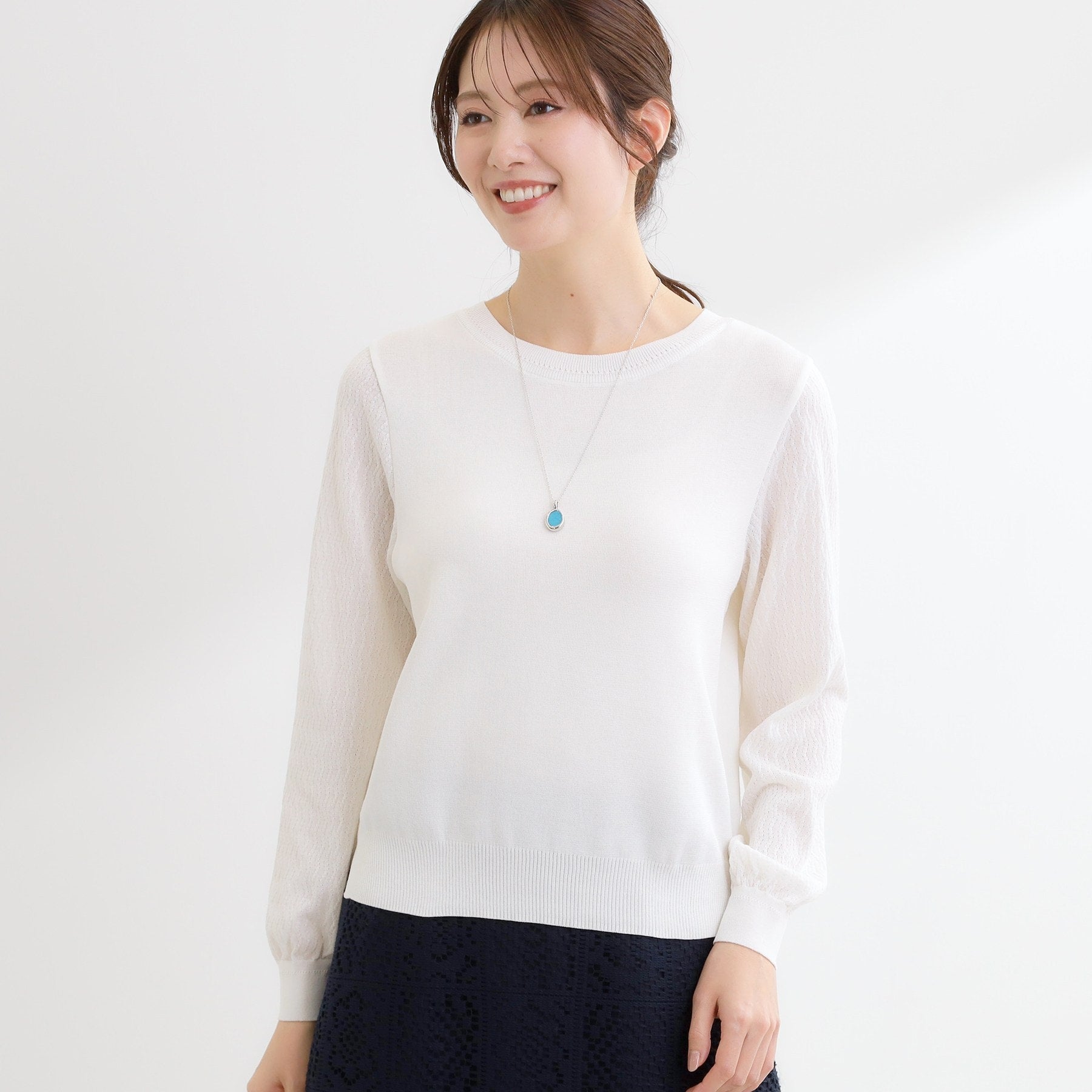 リフレクト Reflect 透かしスリーブデザインハイゲージニット （オフホワイト(003)） オフホワイト(003)