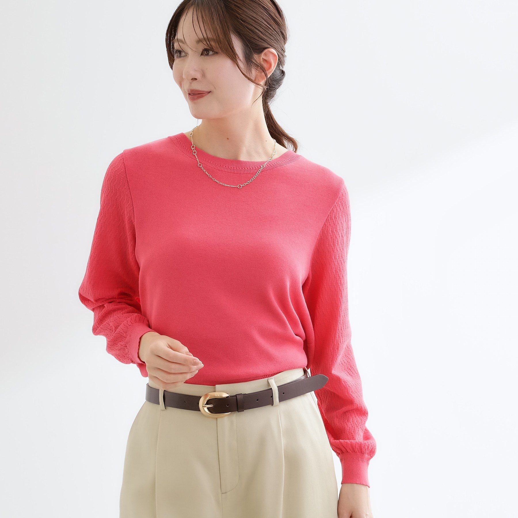 リフレクト Reflect 透かしスリーブデザインハイゲージニット （オフホワイト(003)） オフホワイト(003)