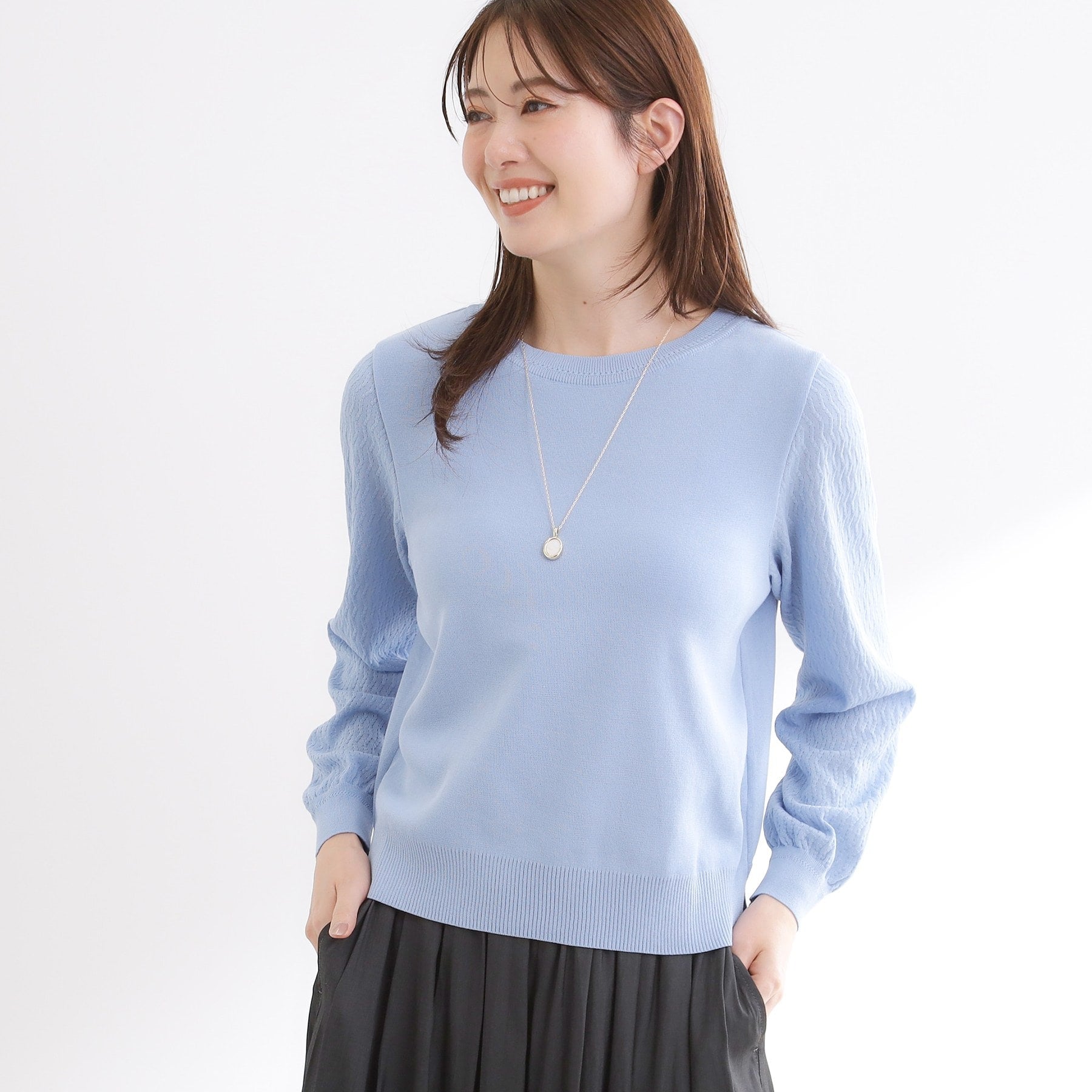 リフレクト Reflect 透かしスリーブデザインハイゲージニット （オフホワイト(003)） オフホワイト(003)