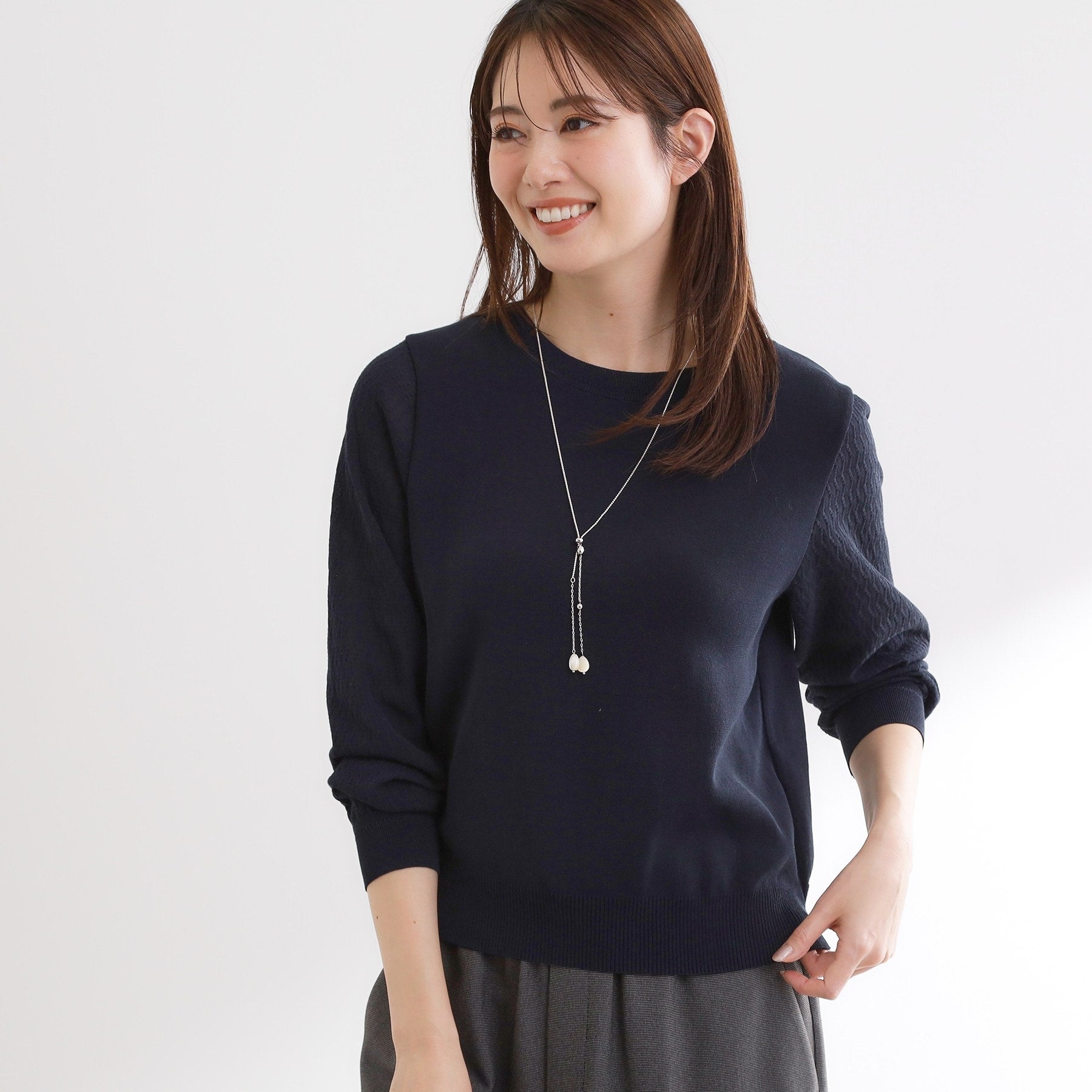 リフレクト Reflect 透かしスリーブデザインハイゲージニット （オフホワイト(003)） オフホワイト(003)