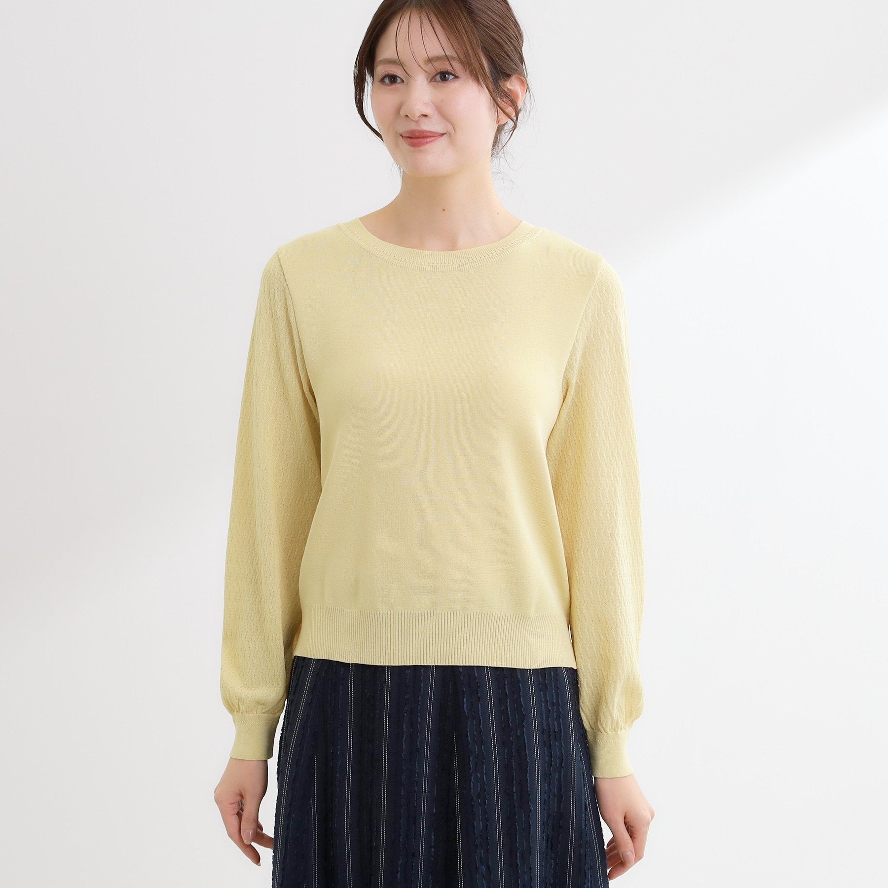 リフレクト Reflect 透かしスリーブデザインハイゲージニット （オフホワイト(003)） オフホワイト(003)