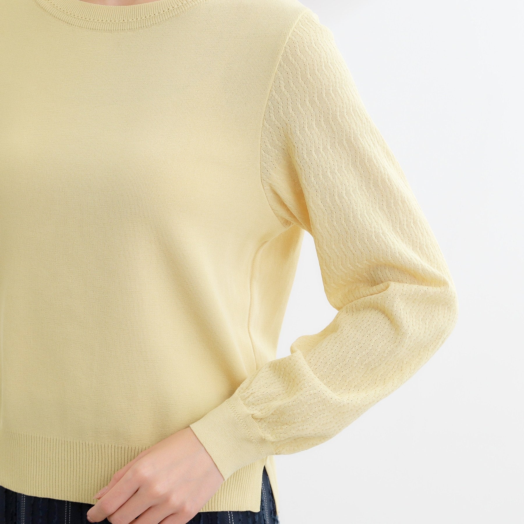 リフレクト Reflect 透かしスリーブデザインハイゲージニット （オフホワイト(003)） オフホワイト(003)