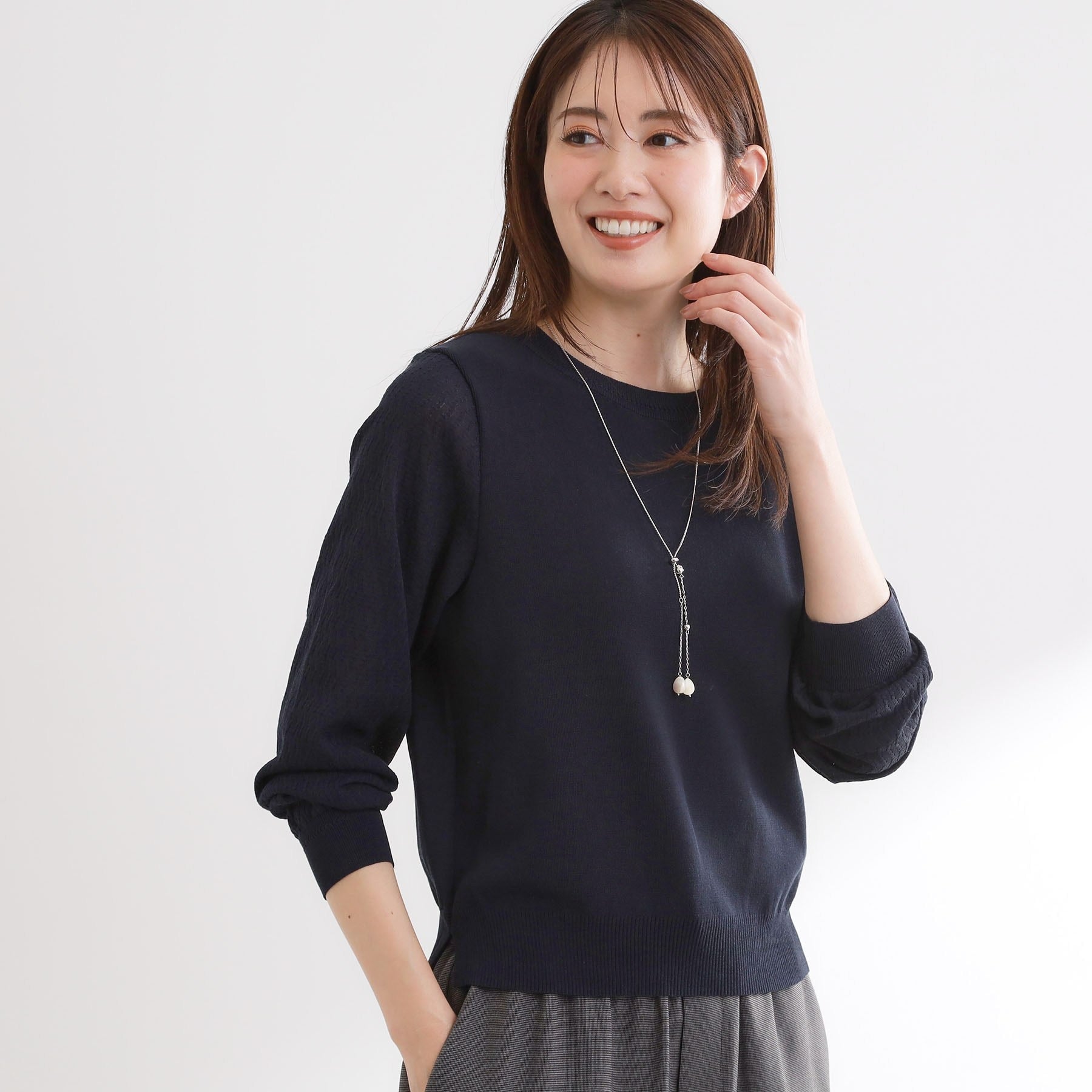 リフレクト Reflect 透かしスリーブデザインハイゲージニット （ネイビー(094)） ネイビー(094)