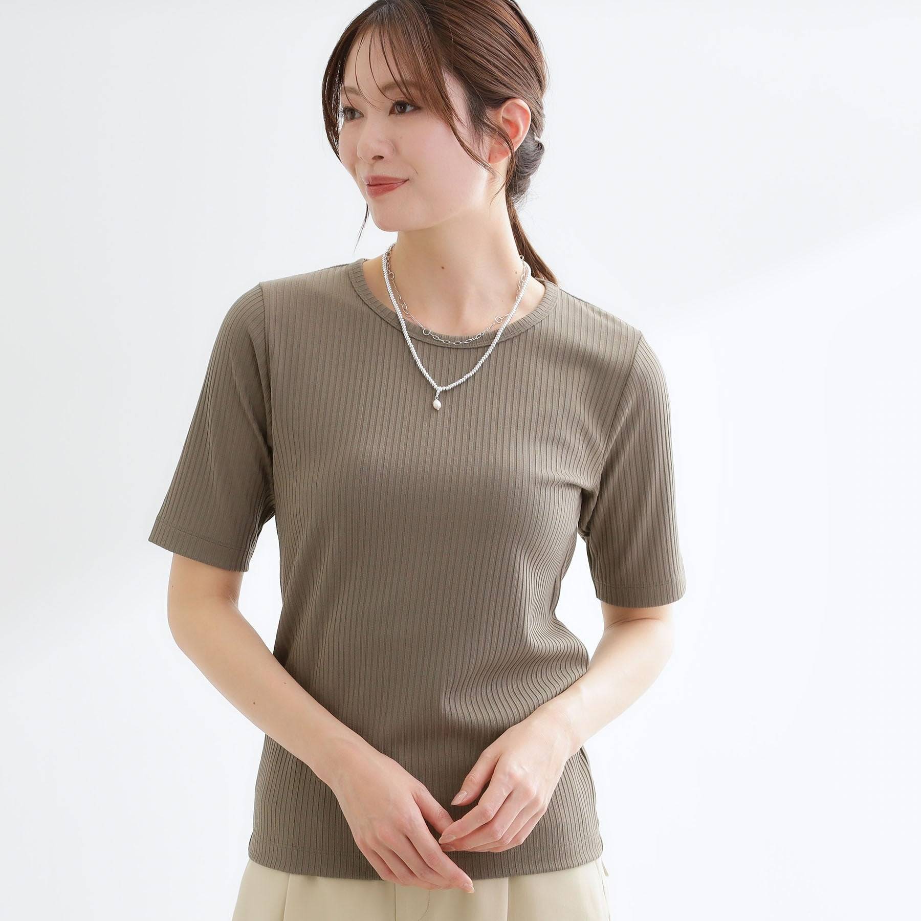 リフレクト Reflect 【インナーにおすすめ◎】クルーネックストレッチリブトップス （ブラック(019)） ブラック(019)