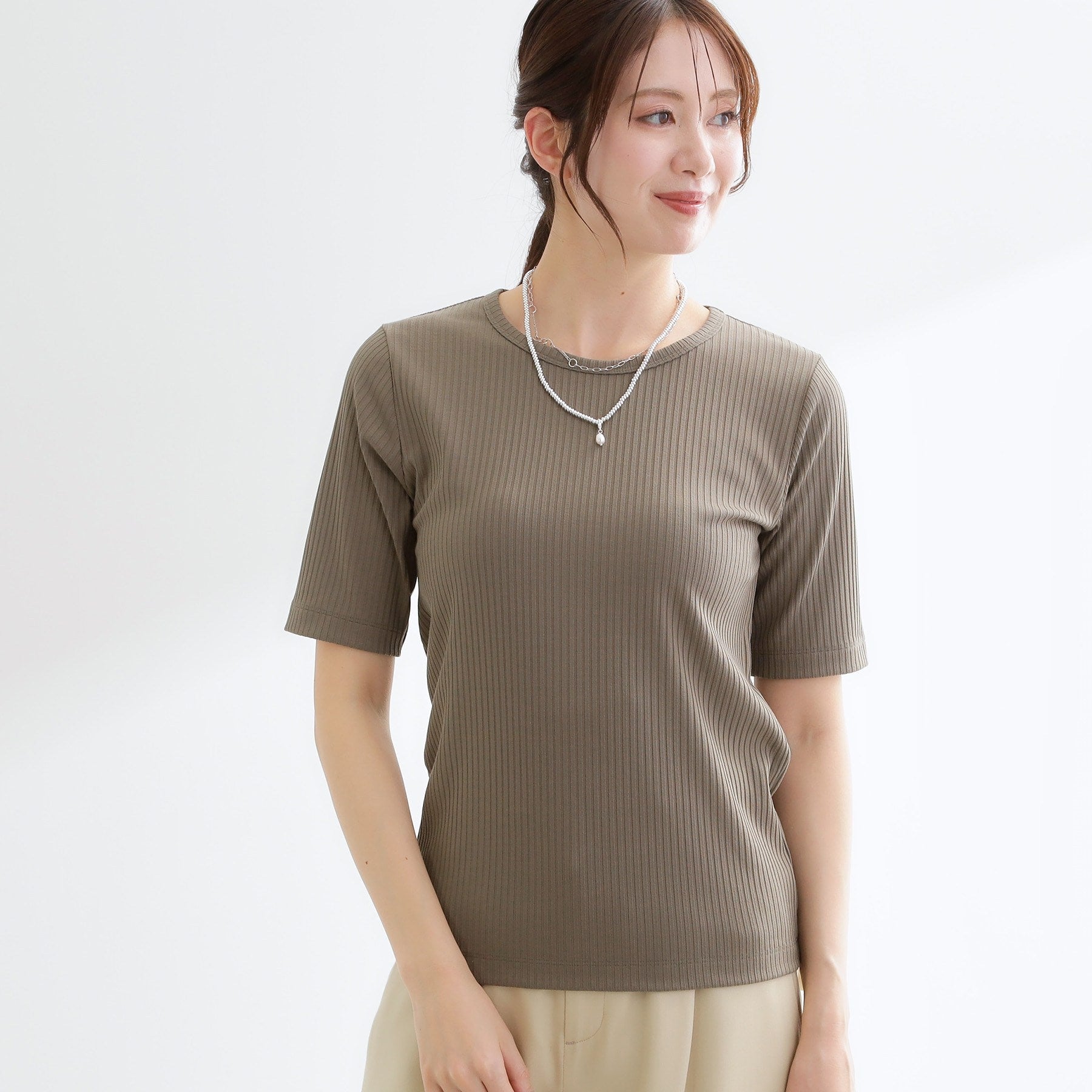 リフレクト Reflect 【インナーにおすすめ◎】クルーネックストレッチリブトップス （ブラック(019)） ブラック(019)