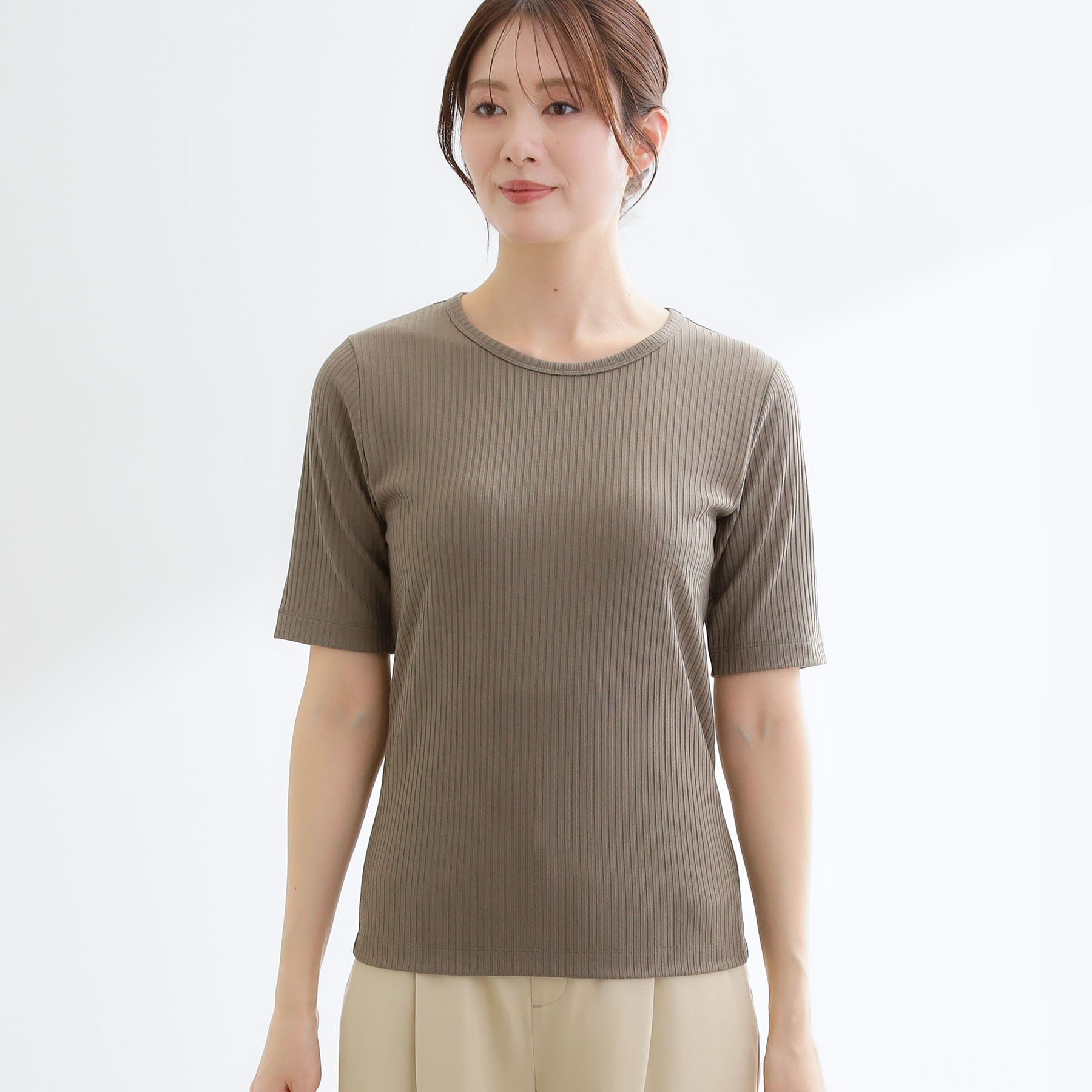 リフレクト Reflect 【インナーにおすすめ◎】クルーネックストレッチリブトップス （ブラック(019)） ブラック(019)