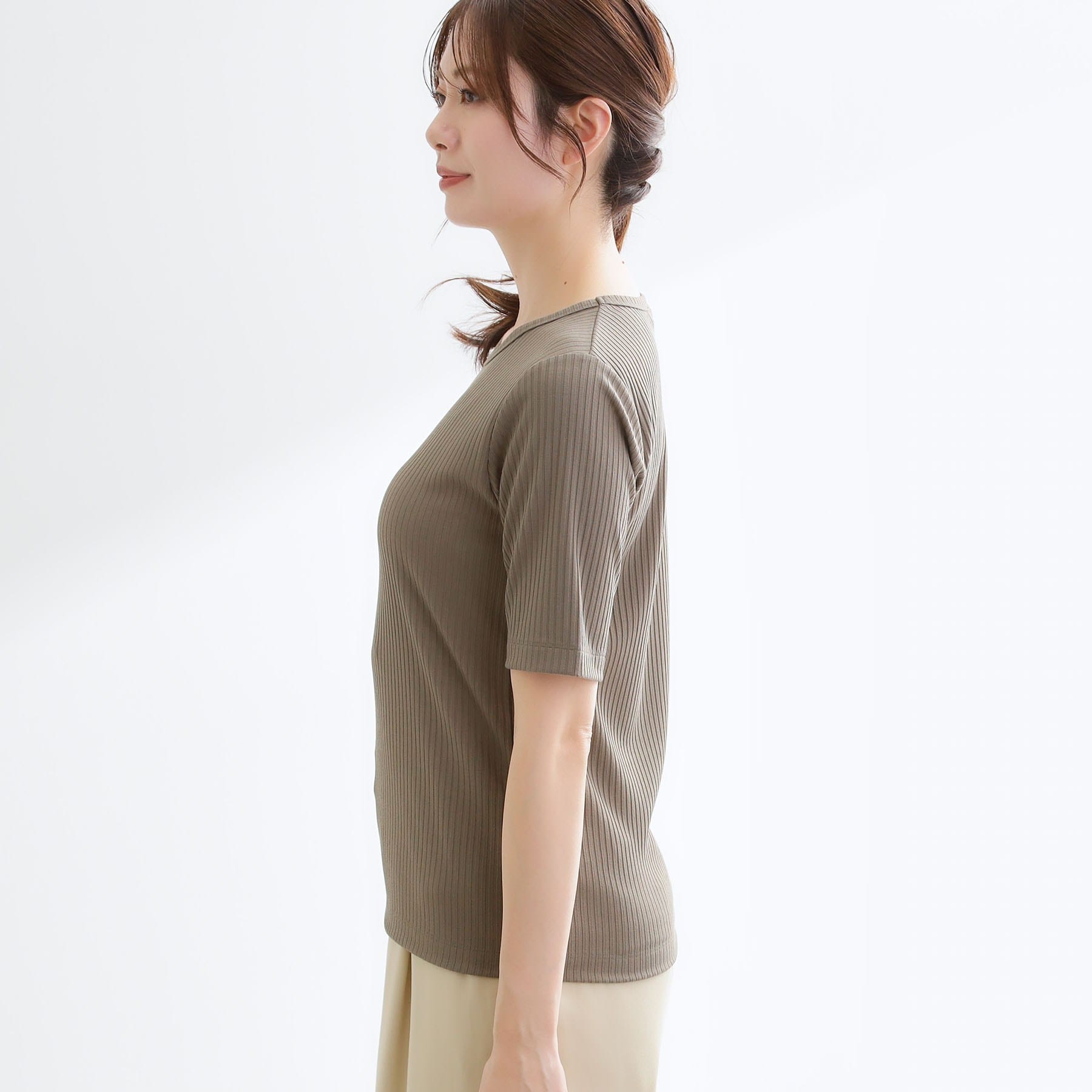 リフレクト Reflect 【インナーにおすすめ◎】クルーネックストレッチリブトップス （ブラック(019)） ブラック(019)