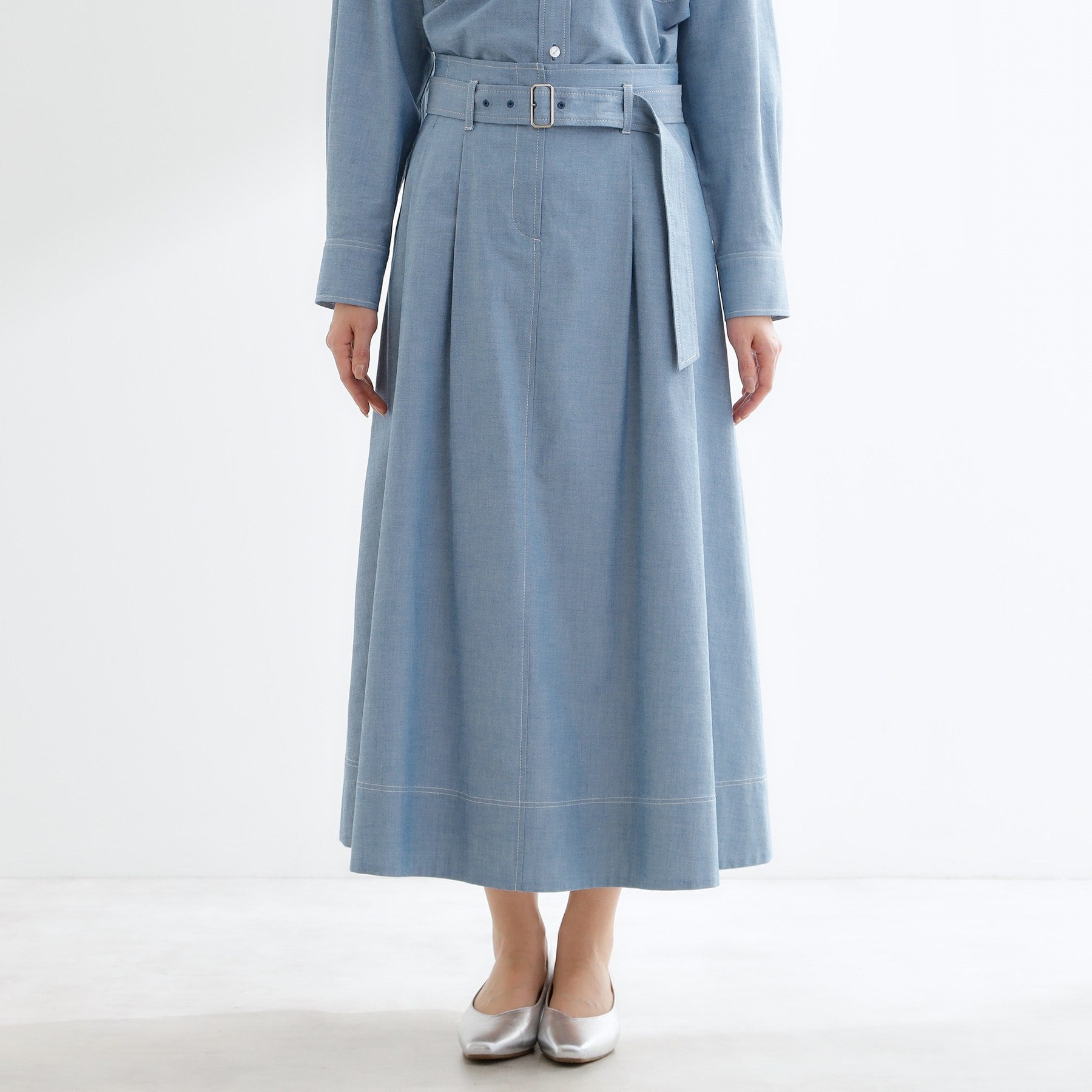 リフレクト Reflect ダンガリータックフレアスカート （ブルー(093)） ブルー(093)