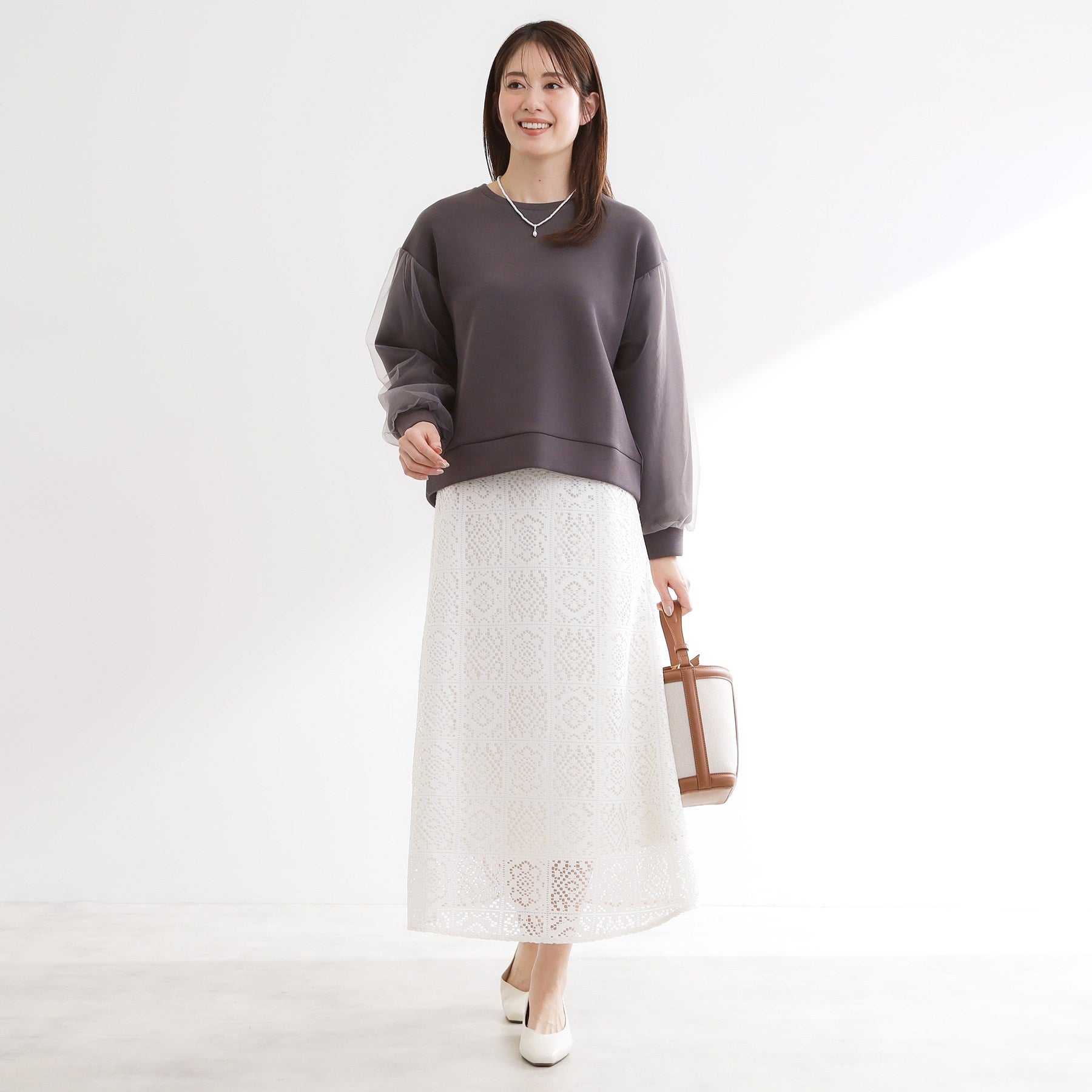 リフレクト Reflect 【セットアップ可】レースミディアムスカート （アイボリー(004)） アイボリー(004)