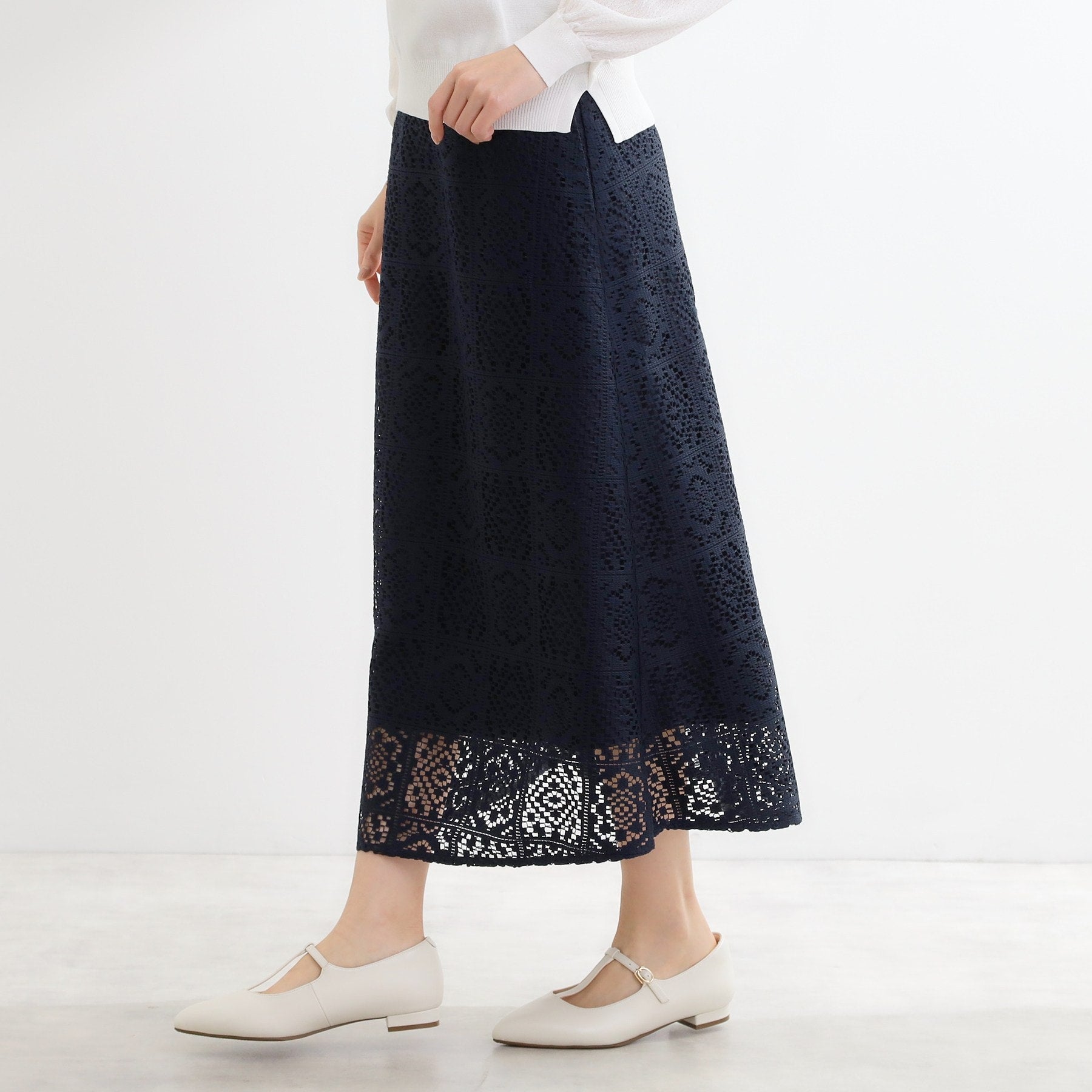 リフレクト Reflect 【セットアップ可】レースミディアムスカート （アイボリー(004)） アイボリー(004)