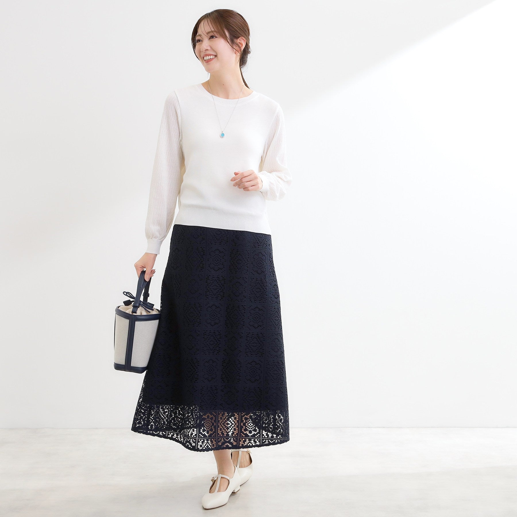 リフレクト Reflect 【セットアップ可】レースミディアムスカート （アイボリー(004)） アイボリー(004)