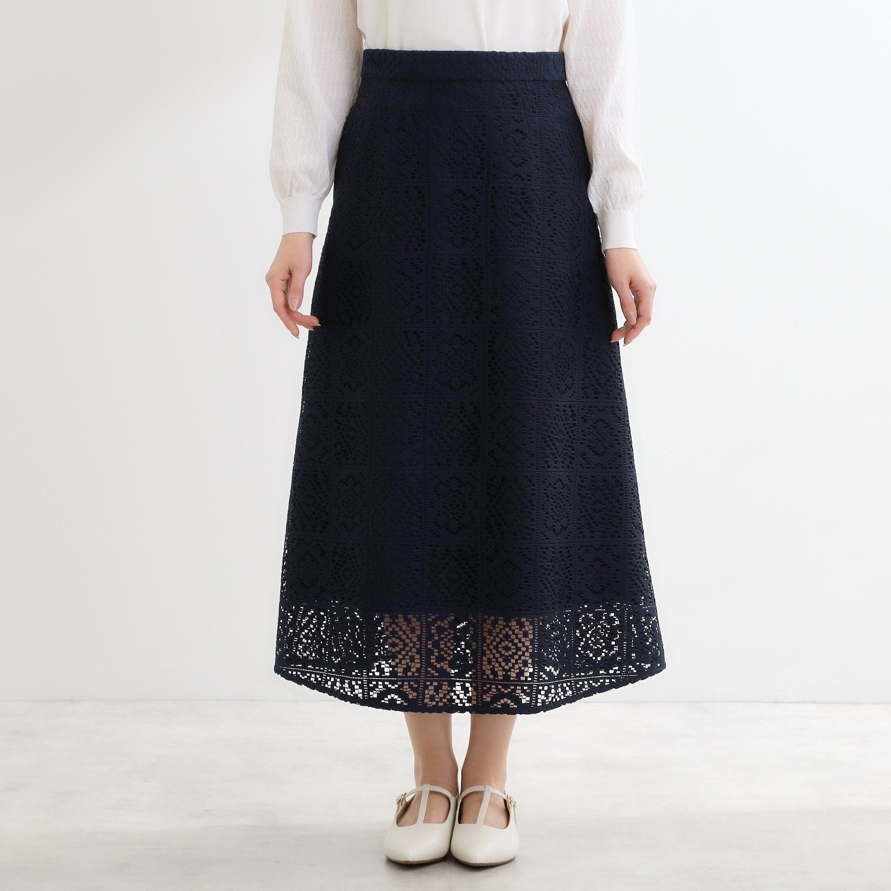 リフレクト Reflect 【セットアップ可】レースミディアムスカート （アイボリー(004)） アイボリー(004)