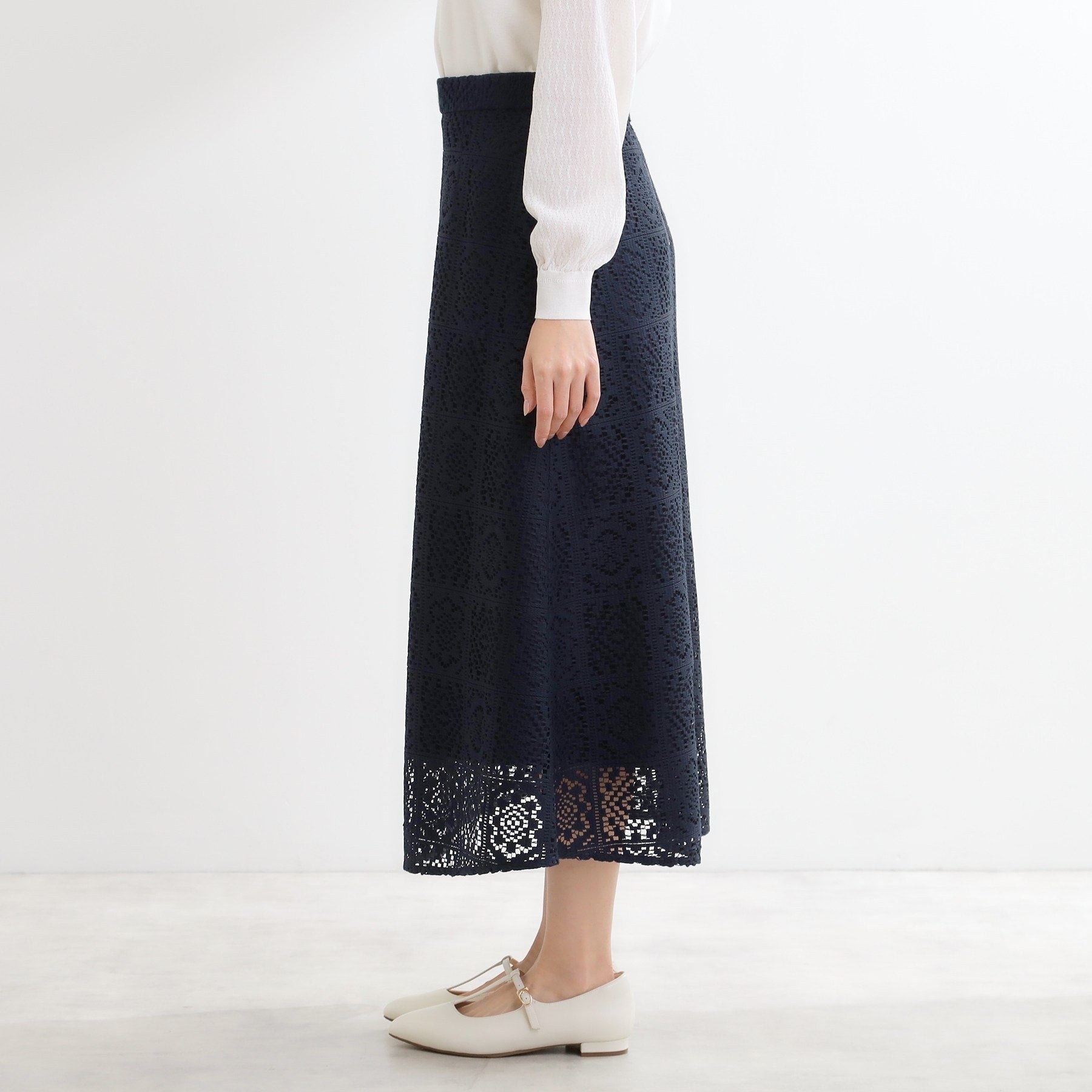 リフレクト Reflect 【セットアップ可】レースミディアムスカート （アイボリー(004)） アイボリー(004)