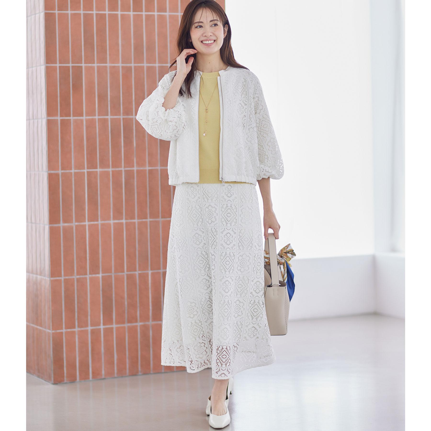 リフレクト Reflect 【セットアップ可】レースミディアムスカート （アイボリー(004)） アイボリー(004)