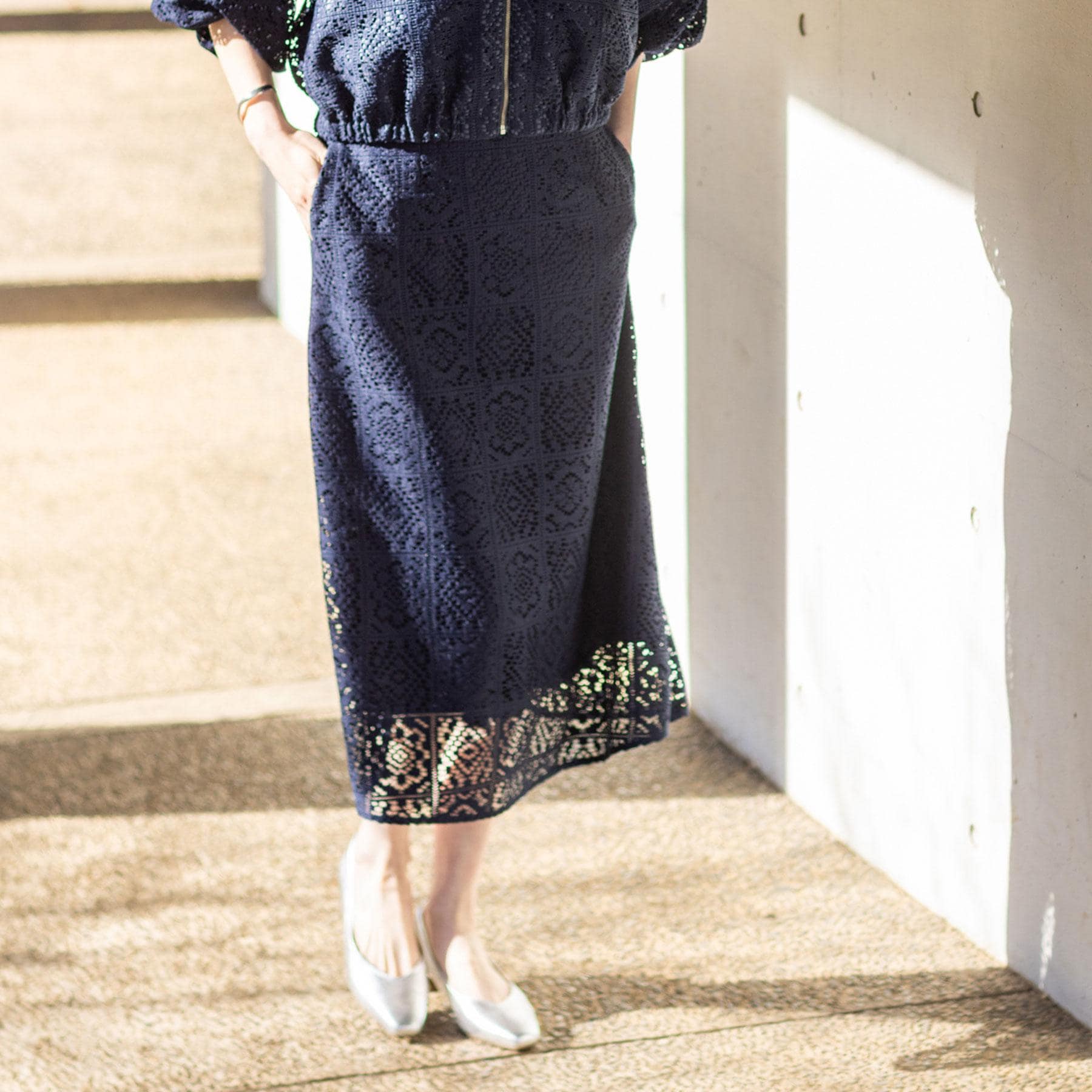 リフレクト Reflect 【セットアップ可】レースミディアムスカート （ネイビー(094)） ネイビー(094)