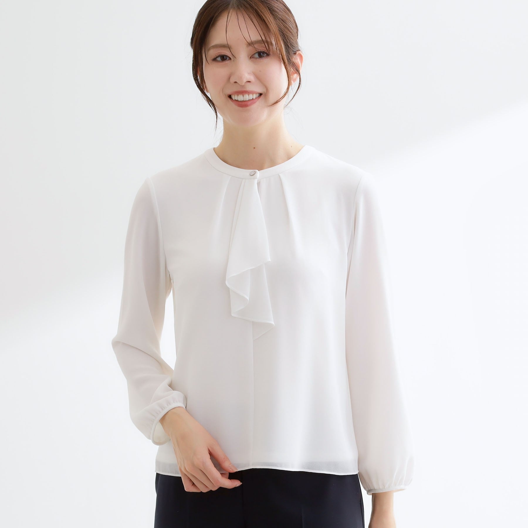 リフレクト Reflect フロントフリルシフォンブラウス （アイボリー(104)） アイボリー(104)