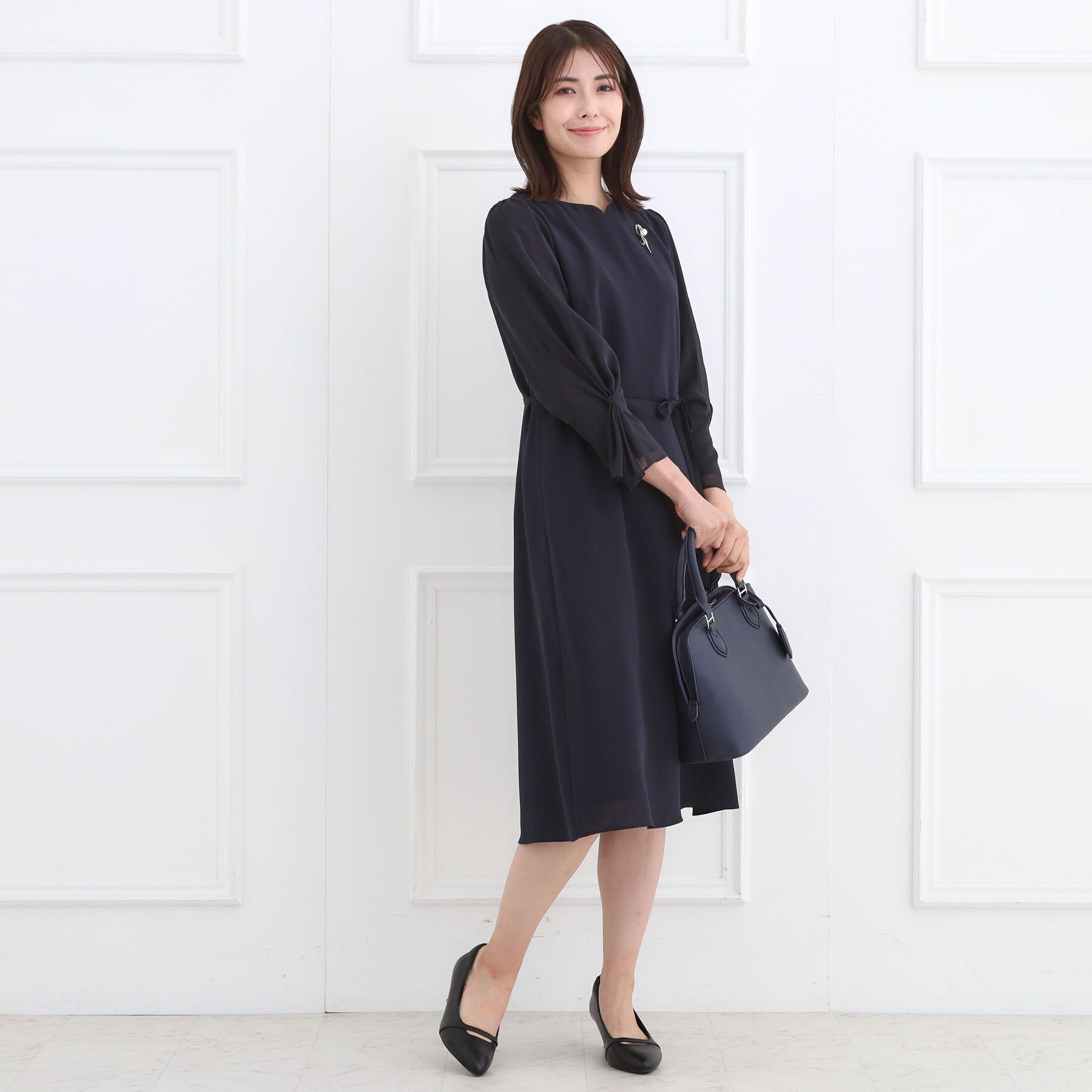 リフレクト Reflect 【フォーマル／入卒／付属リボン付き】スリーブデザインジョーゼットワンピース （ネイビー(094)） ネイビー(094)