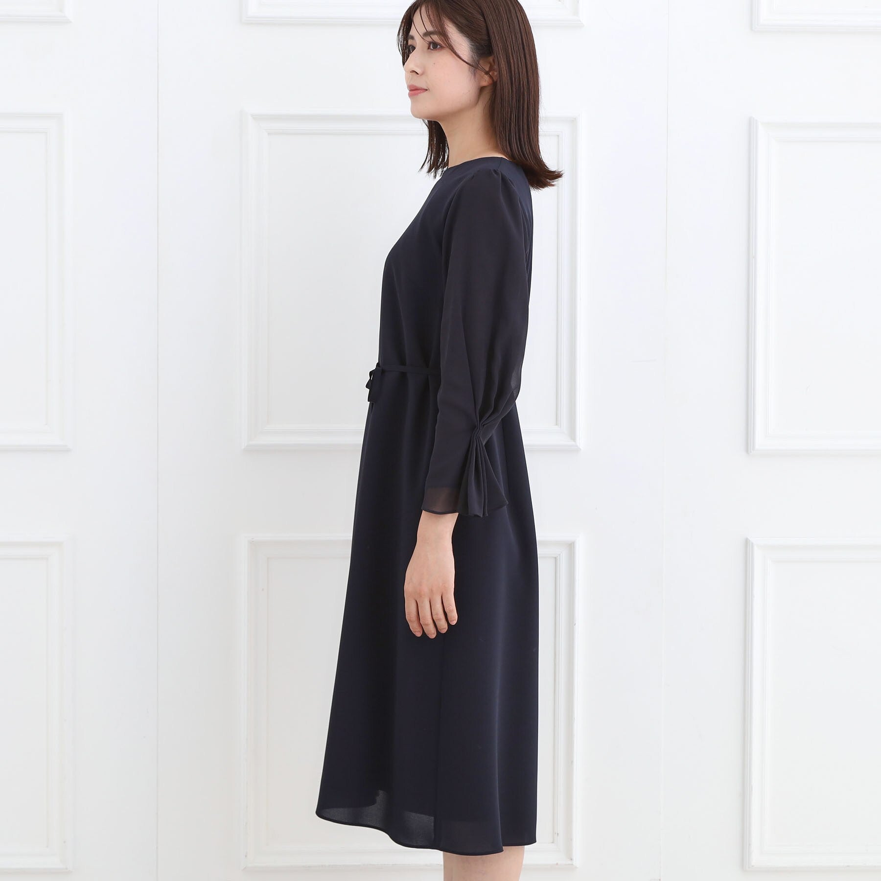 リフレクト Reflect 【フォーマル／入卒／付属リボン付き】スリーブデザインジョーゼットワンピース （ネイビー(094)） ネイビー(094)