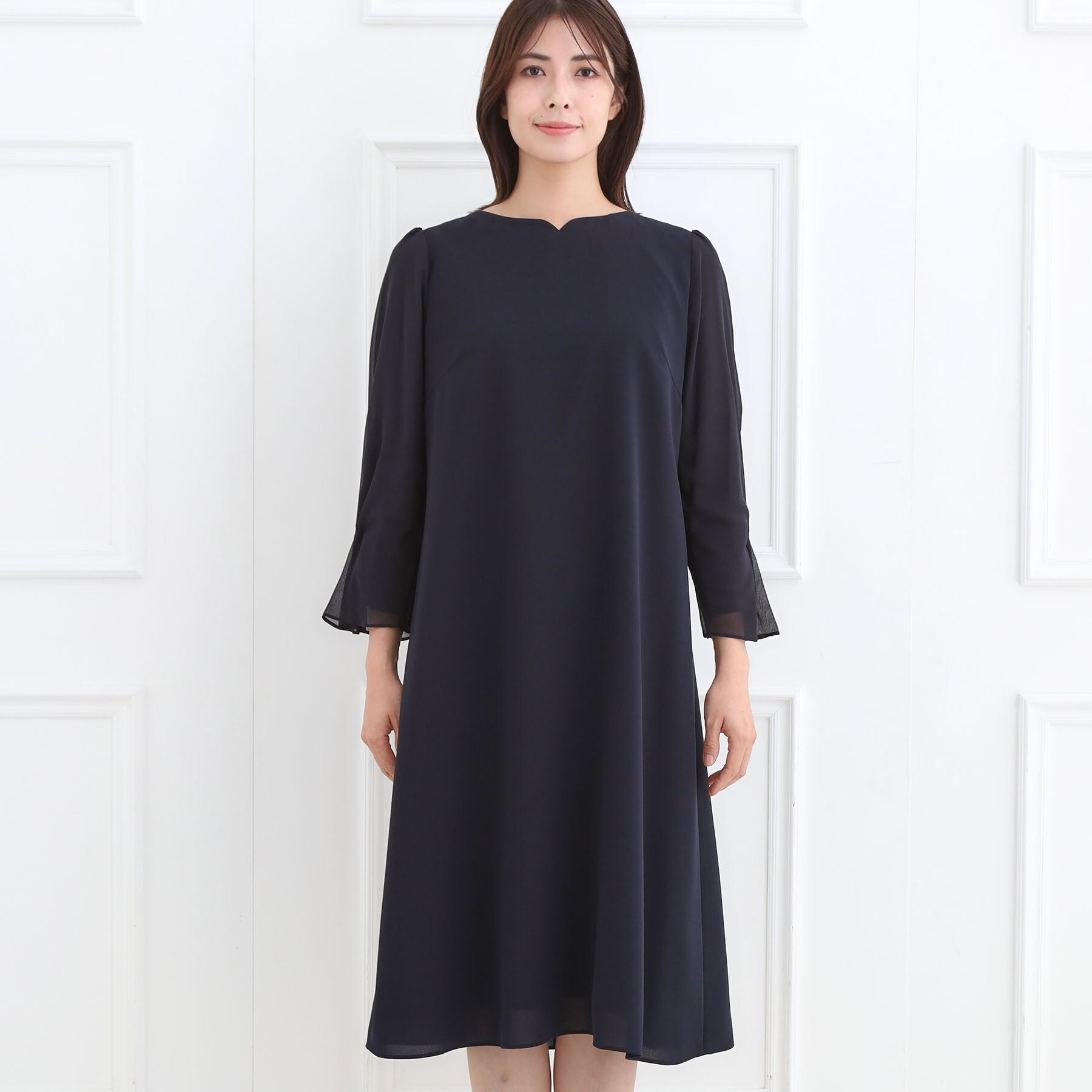 リフレクト Reflect 【フォーマル／入卒／付属リボン付き】スリーブデザインジョーゼットワンピース （ネイビー(094)） ネイビー(094)