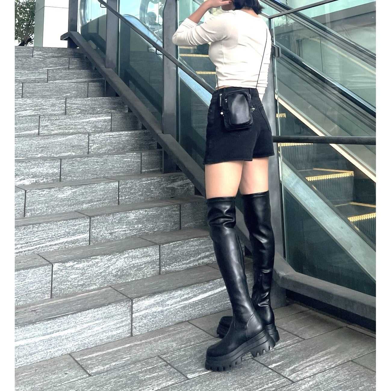 アールアンドイー R&E 厚底ソールヒーハイブーツ