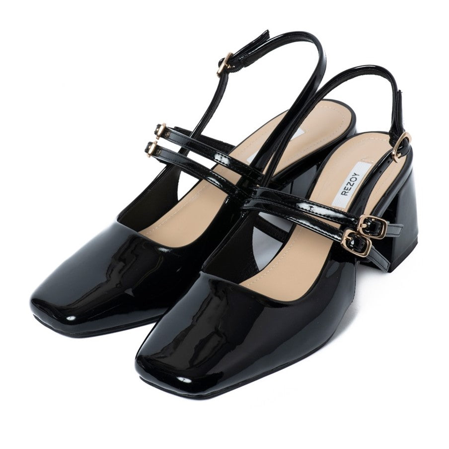 REZOY 【2024 New Release】【REZOY】Double Belt Back Strap Square Toe Pumps