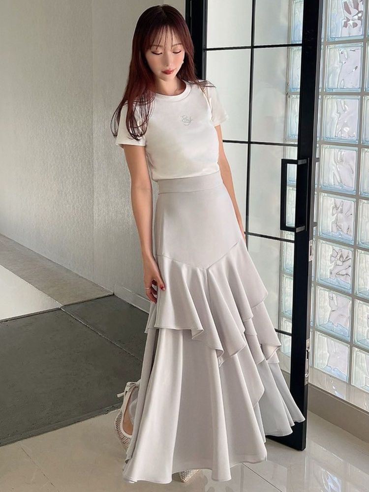 リゼクシー RESEXXY ラッフルプリーツフレアスカート （ブルー） ブルー