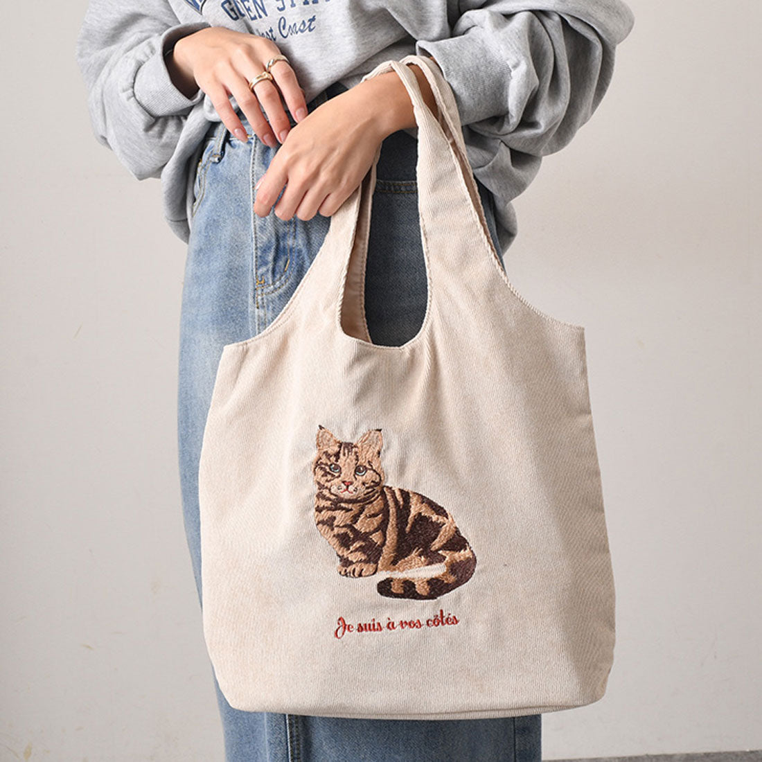 リアルスタイル REAL STYLE トートバッグ レディース a4 大きめ アニマル 刺繍  コーデュロイ 肩掛け かわいい 軽量 マチあり サブバッグ エコバッグ 買い物 お出かけ