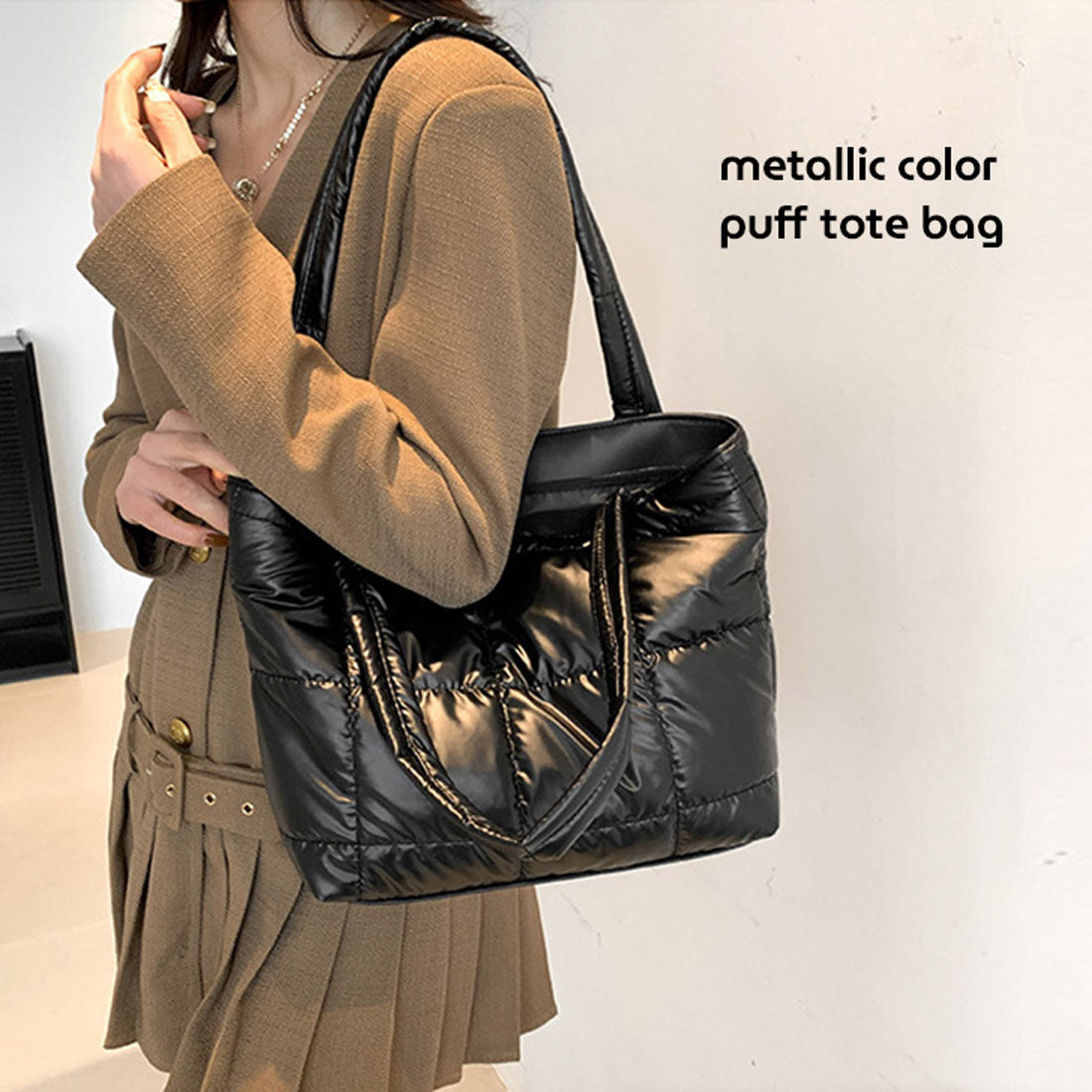 リアルスタイル REAL STYLE トートバッグ レディース パフバッグ メタリックカラー 小さめ ショルダー 肩掛け 軽量 可愛い おしゃれ キルティング パフ 通勤 通学 旅行 大人 バック