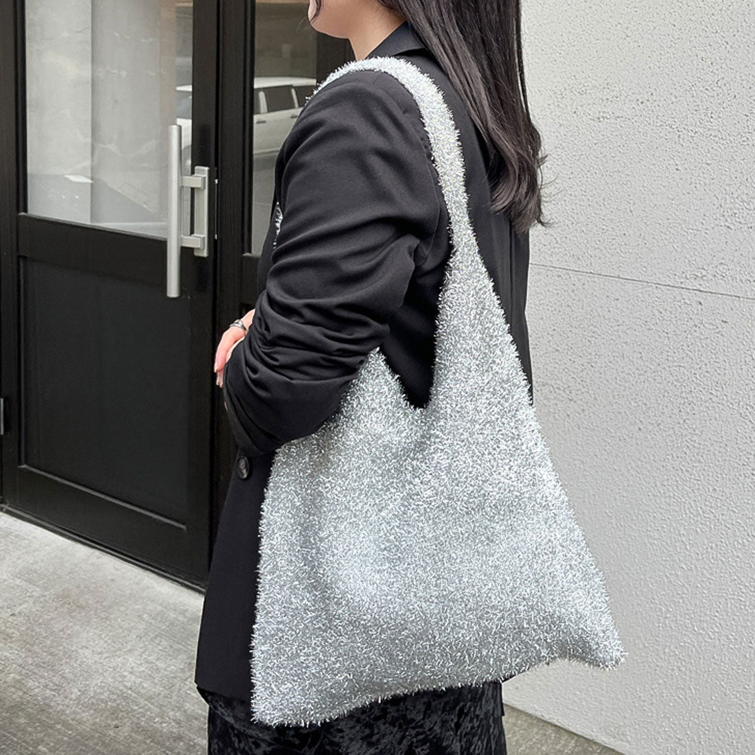 リアルスタイル REAL STYLE トートバッグ ハンドバッグ レディース a4 軽い 大きめ 通勤 軽量 ラメ ニット ワンショルダー 肩掛け 韓国 おしゃれ パーティー