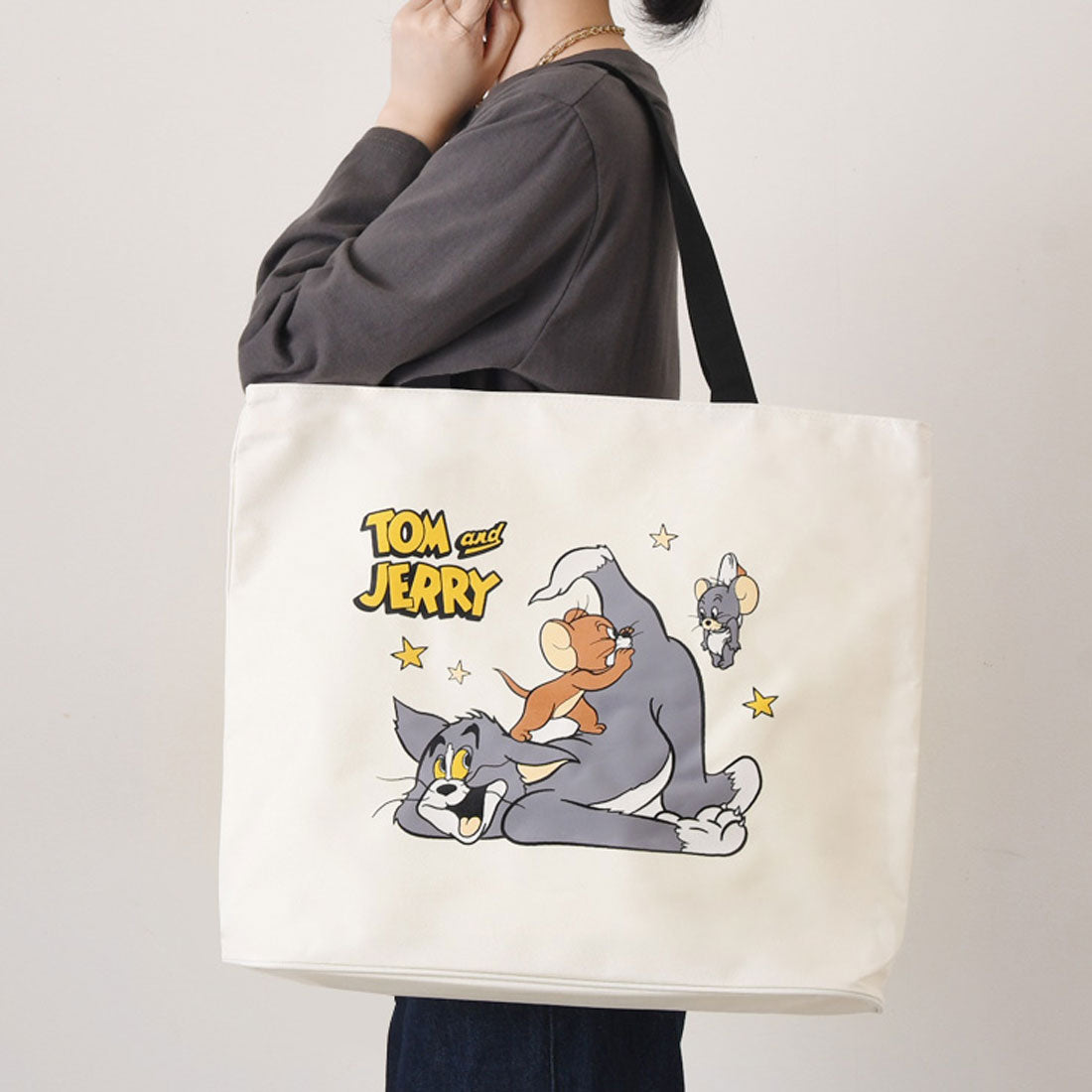 リアルスタイル REAL STYLE トートバッグ トムとジェリー TOM&JERRY キャラクター レディース メンズ キッズ 子供 大容量 A4 大きめ 肩掛け 軽量 撥水,オフホワイト