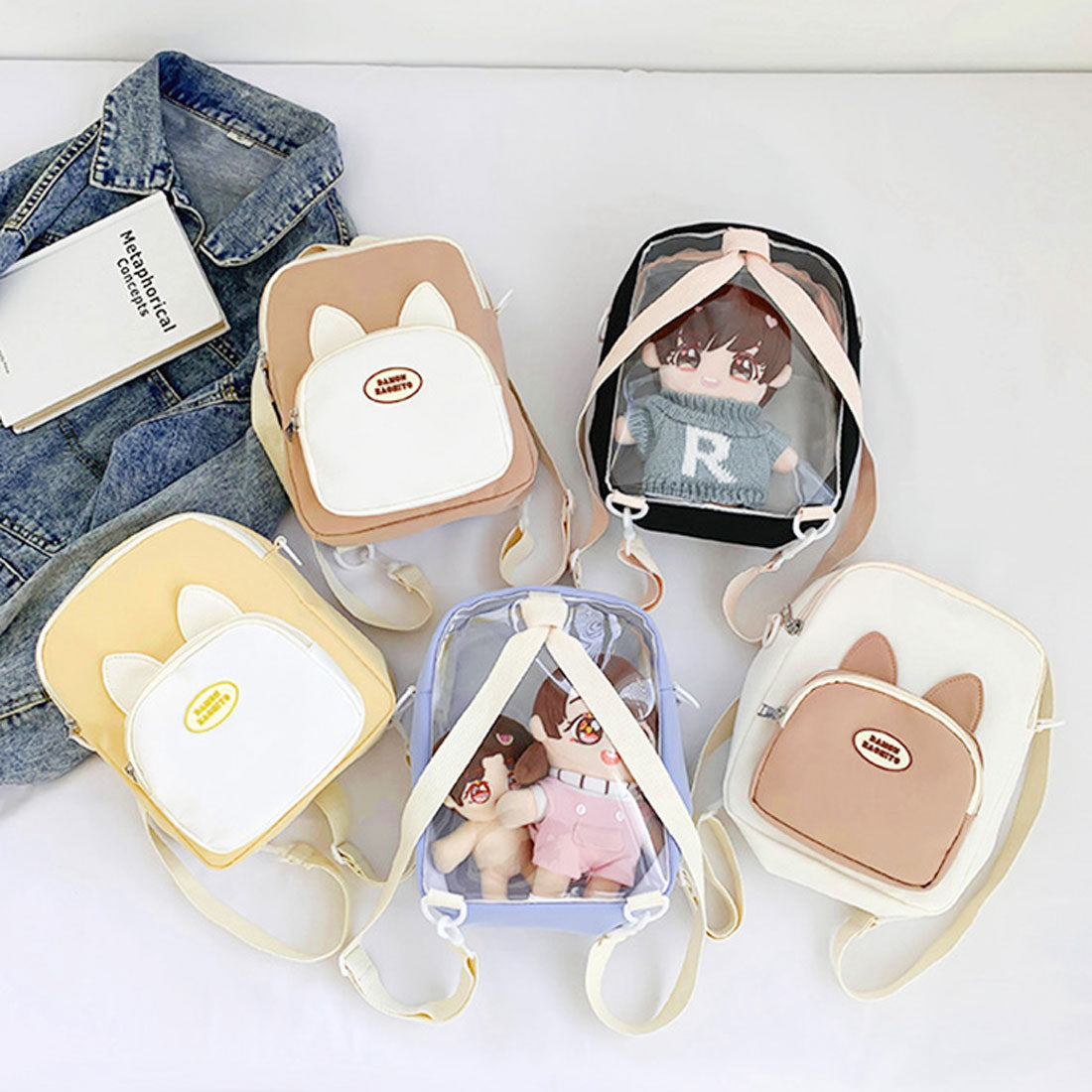 リアルスタイル REAL STYLE ショルダーバッグ レディース リュック 2way クリアポケット 透明 斜めがけ 肩掛け 軽い おしゃれ 推し活 ぬい 痛バッグ 猫耳 縦型