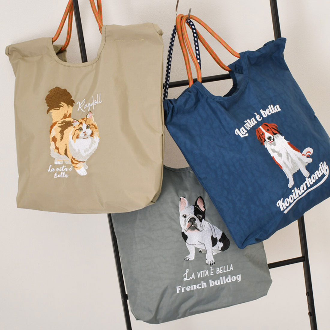 リアルスタイル REAL STYLE SOBIA ショルダーバッグ トートバッグ トートバック レディース a4サイズ 軽い 大きめ 大容量 ナイロン アニマル刺繍 猫 犬 動物 肩掛け 手提げ 可愛い （ミヌエット） ミヌエット