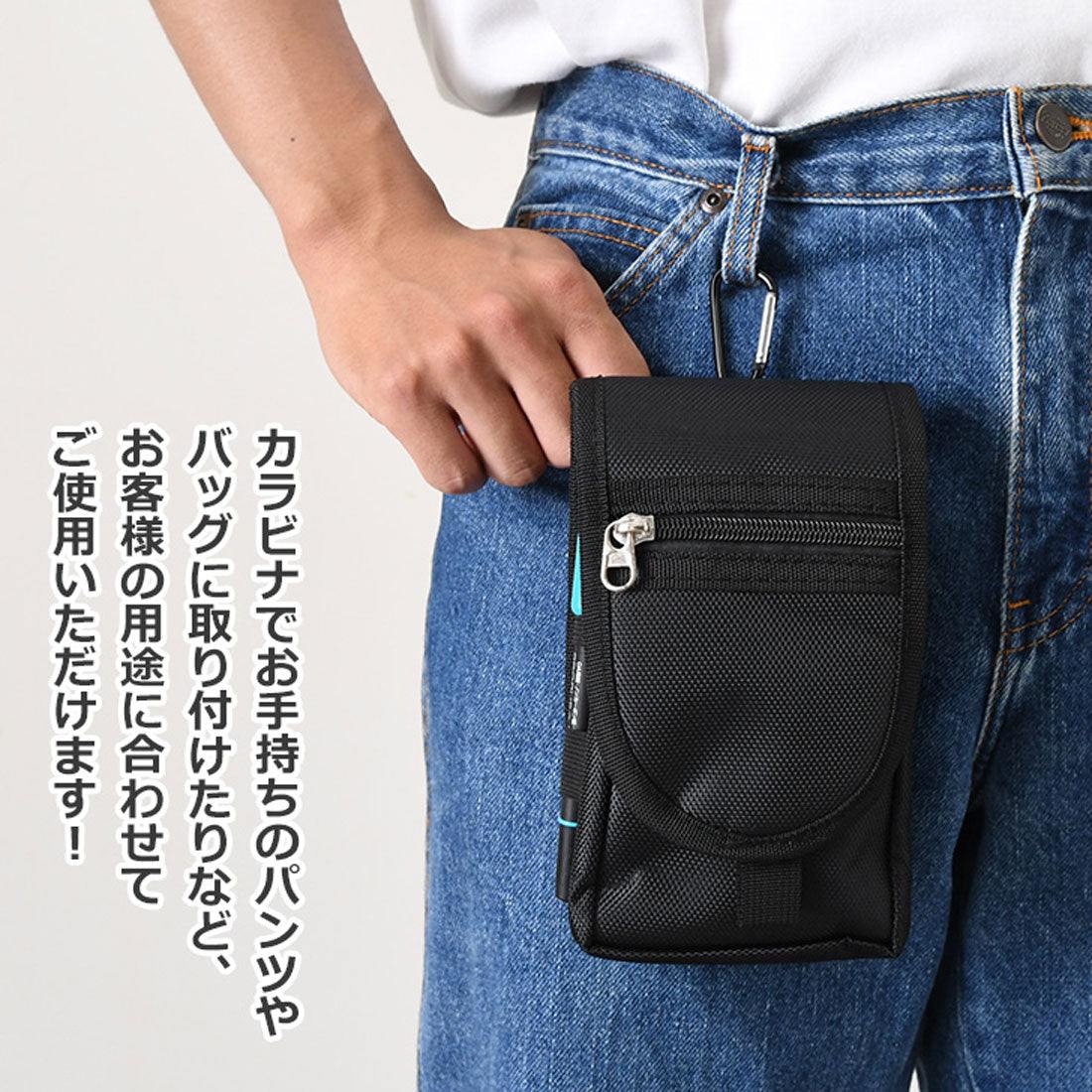 リアルスタイル REAL STYLE ベルトポーチ メンズ レディース 小物入れ スマホ おしゃれ ミニ バッグ ウエスト ヒップ 撥水 3way ネック 首掛け スリム 多収納 （ブラック） ブラック