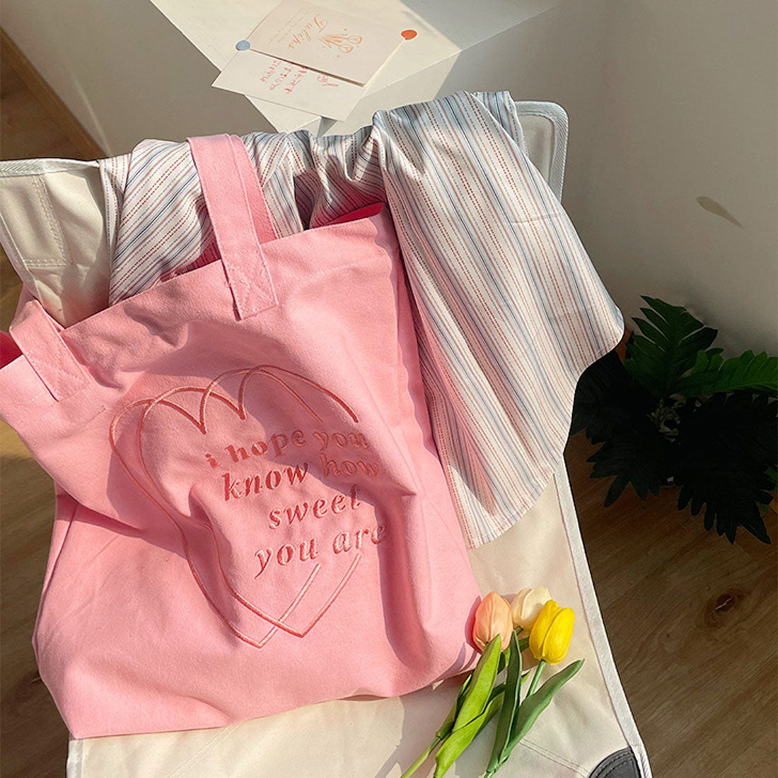 リアルスタイル REAL STYLE トートバッグ レディース A4 B4 大きめ 大容量 帆布 キャンバス 軽い 軽量 肩掛け 手提げ マチ付き マチ広 推し活 ハート 刺繍 （パープル） パープル