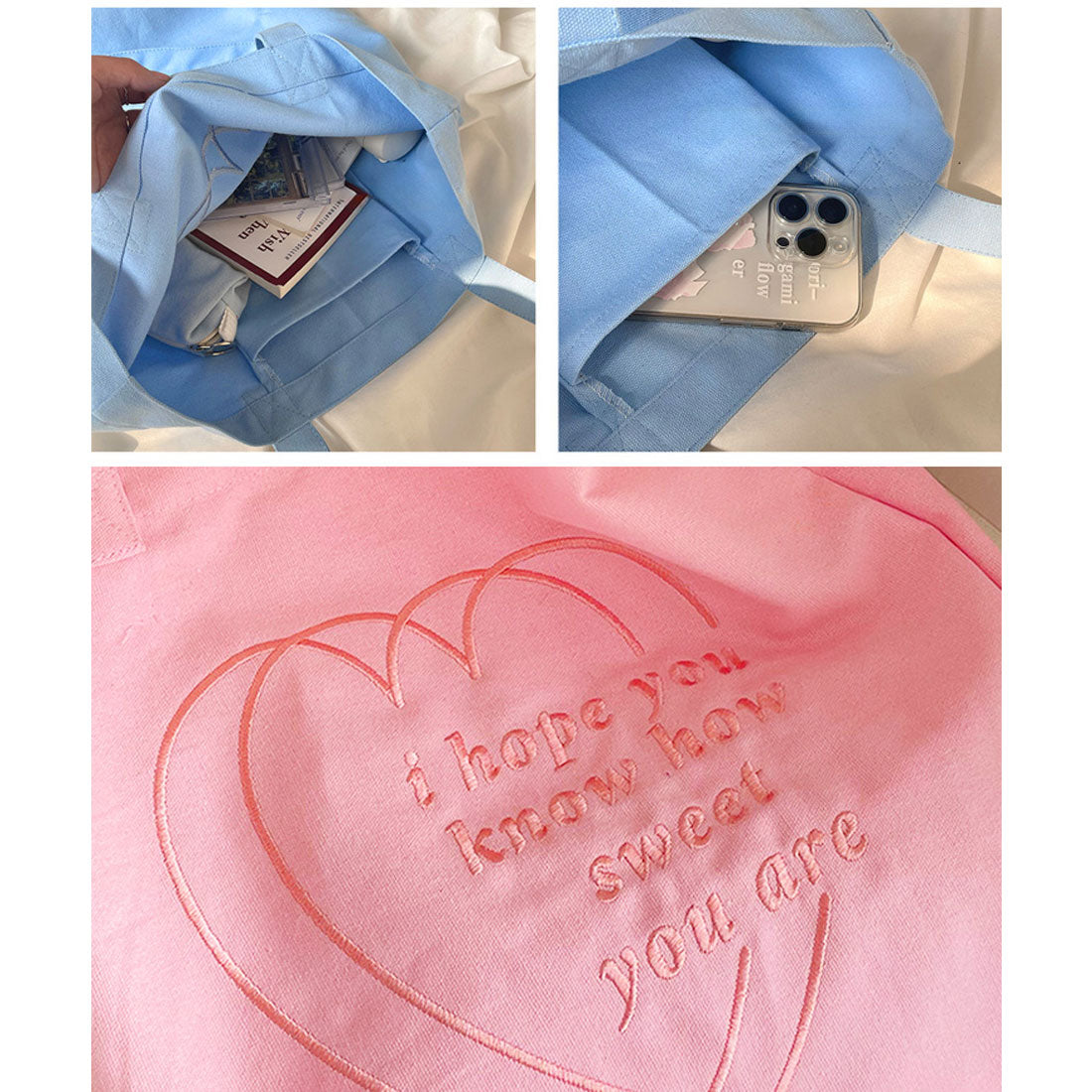 リアルスタイル REAL STYLE トートバッグ レディース A4 B4 大きめ 大容量 帆布 キャンバス 軽い 軽量 肩掛け 手提げ マチ付き マチ広 推し活 ハート 刺繍 （パープル） パープル