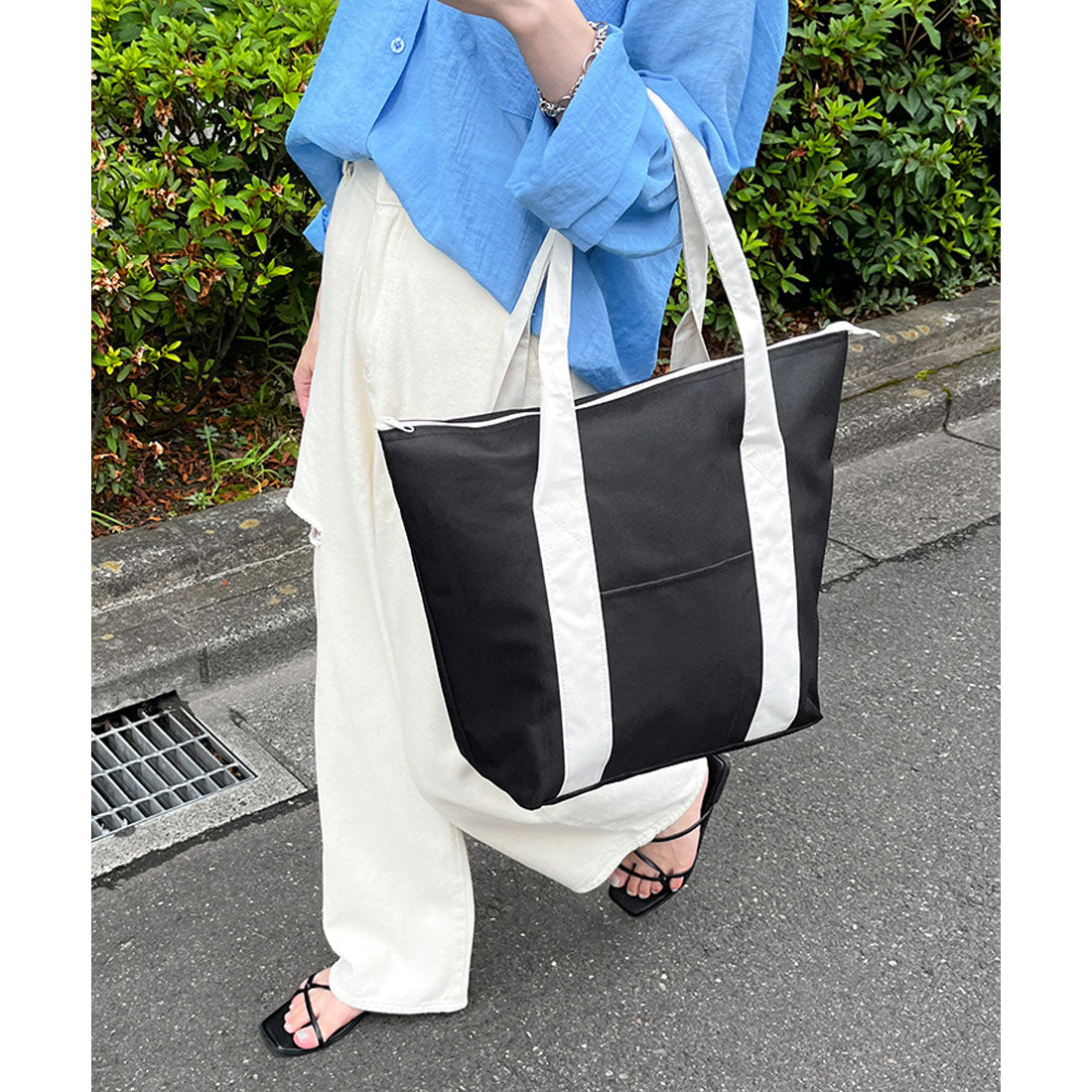 リアルスタイル REAL STYLE エコバッグ 保冷 保温 大容量 ファスナー付き おしゃれ マチ広 マチ付き A3 大きめ トートバッグ マイバッグ 買い物 レディース メンズ （ブラック） ブラック