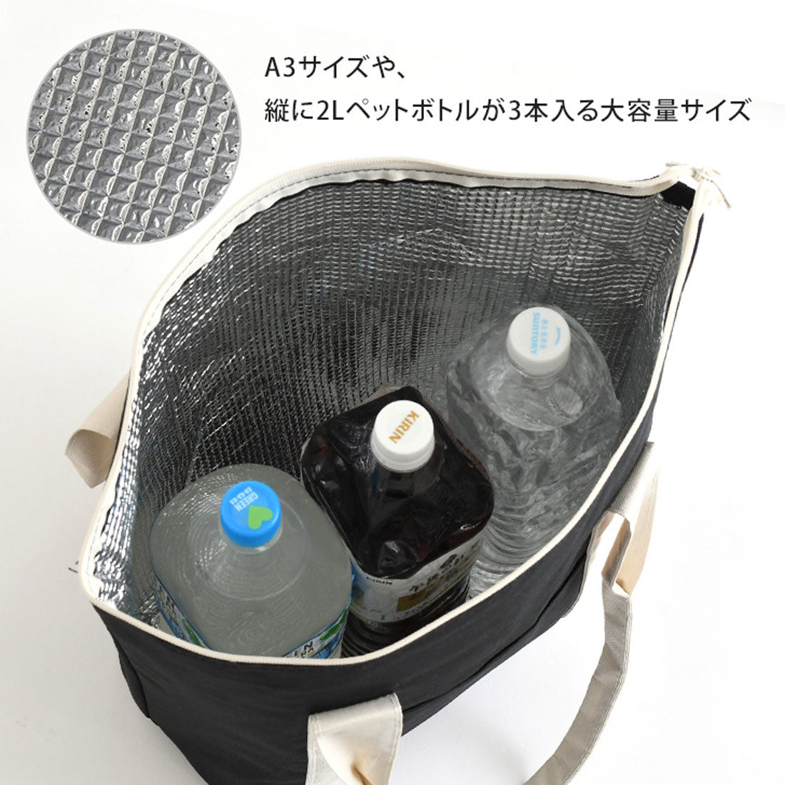 リアルスタイル REAL STYLE エコバッグ 保冷 保温 大容量 ファスナー付き おしゃれ マチ広 マチ付き A3 大きめ トートバッグ マイバッグ 買い物 レディース メンズ （ブラック） ブラック