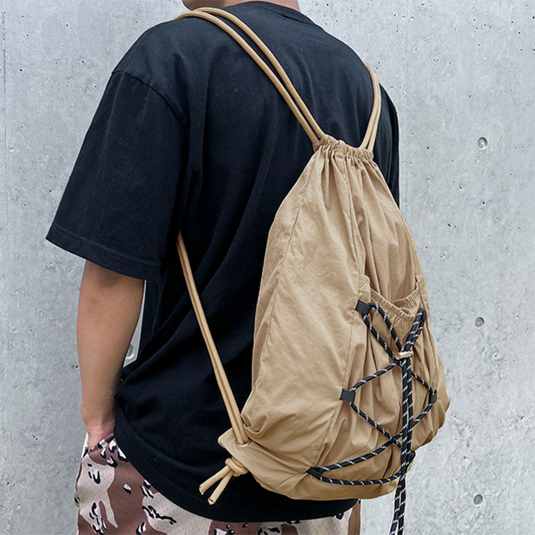 リアルスタイル REAL STYLE ナップサック リュック おしゃれ ナイロン 大きめ レディース メンズ 大容量 a4 軽い 15L ナップザック 撥水 通勤 通学 スポーツ （カーキベージュ） カーキベージュ