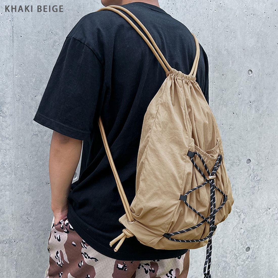 リアルスタイル REAL STYLE ナップサック リュック おしゃれ ナイロン 大きめ レディース メンズ 大容量 a4 軽い 15L ナップザック 撥水 通勤 通学 スポーツ （カーキベージュ） カーキベージュ