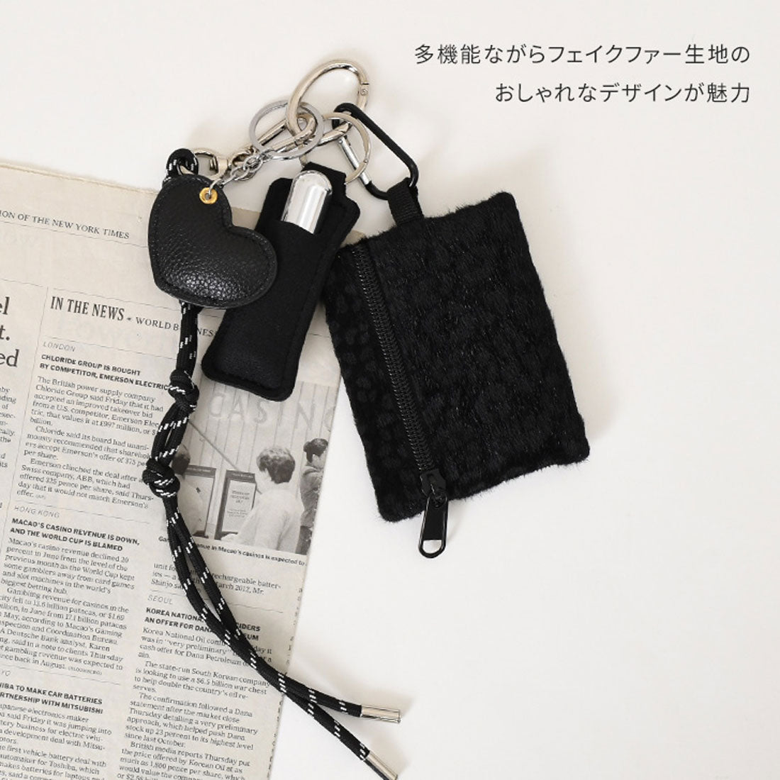 リアルスタイル REAL STYLE ポーチ 小物入れ レディース メンズ コインケース カード ミニ財布 小銭入れ レオパード カラビナ付き キーホルダー フラグメントケース （ベージュ） ベージュ